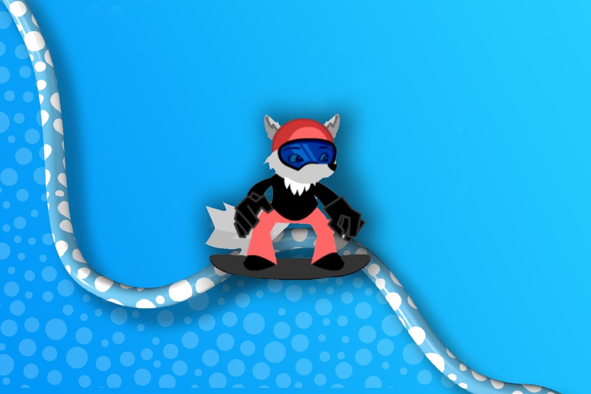 Arctic fox snowboarding
