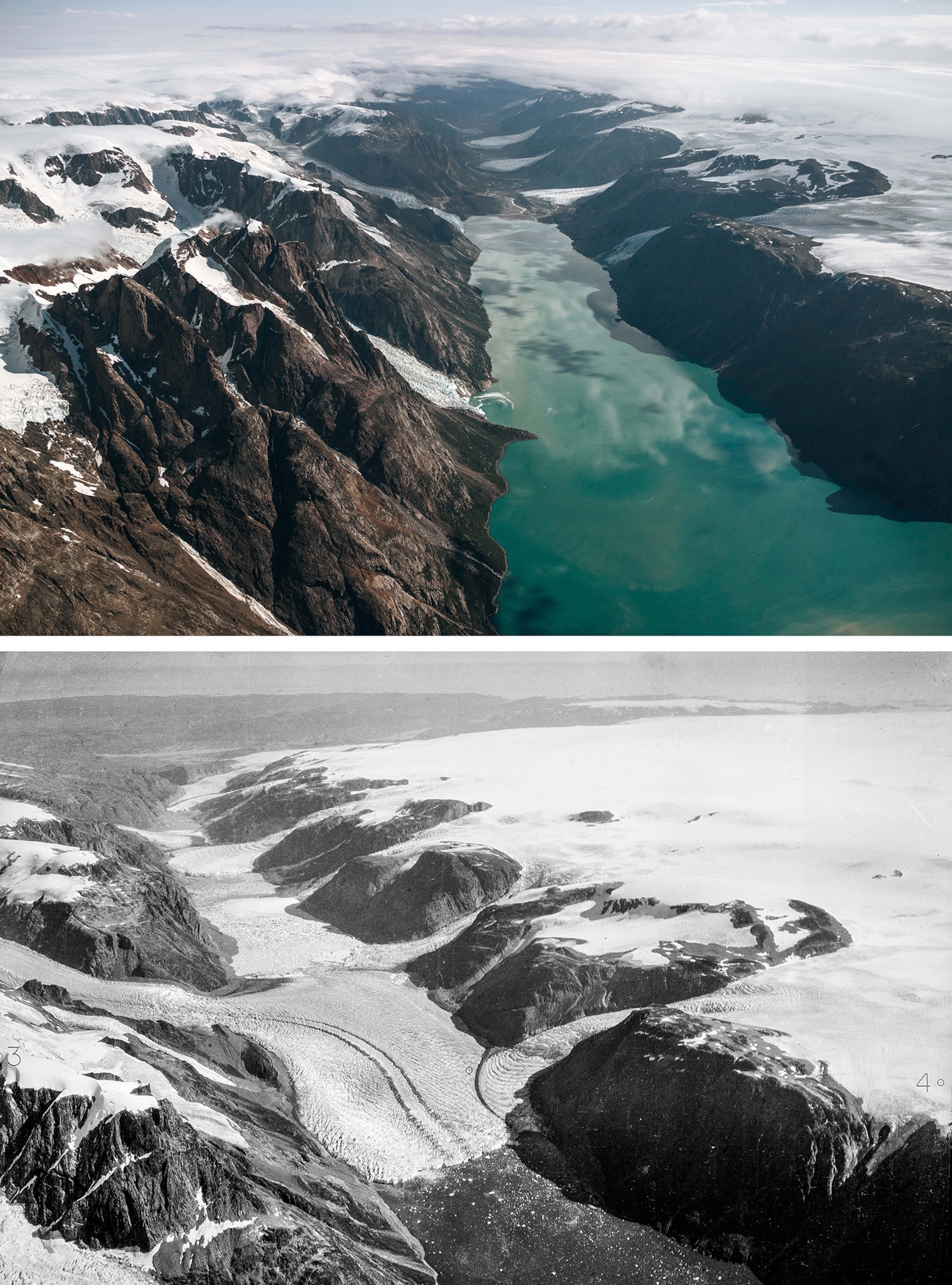a comparison of the Sukkertoppen ice cap in southwest Greenland between 1935 and 2013.