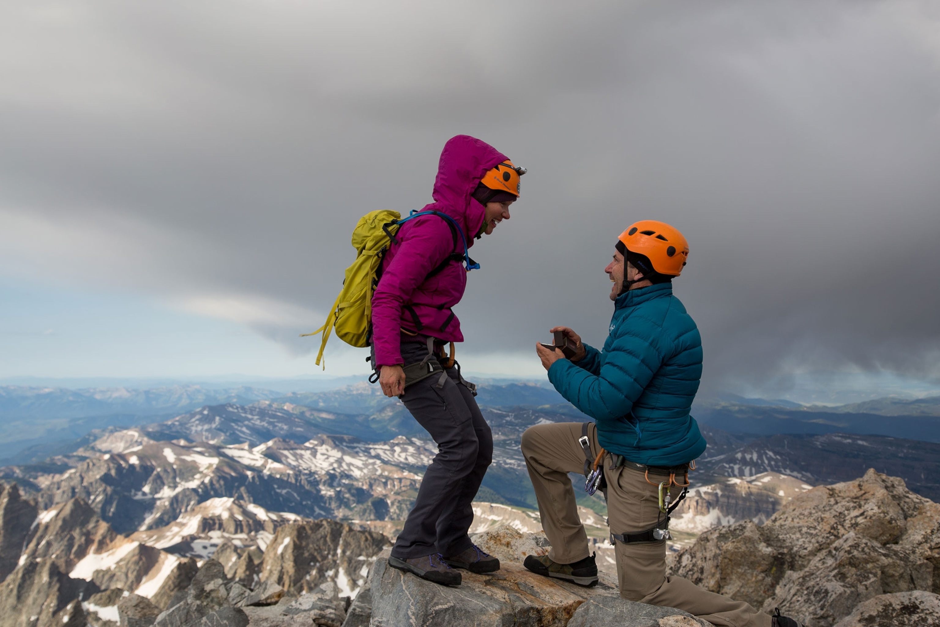 Richie proposing to Ashley at the Summit of the Grand Tetons
