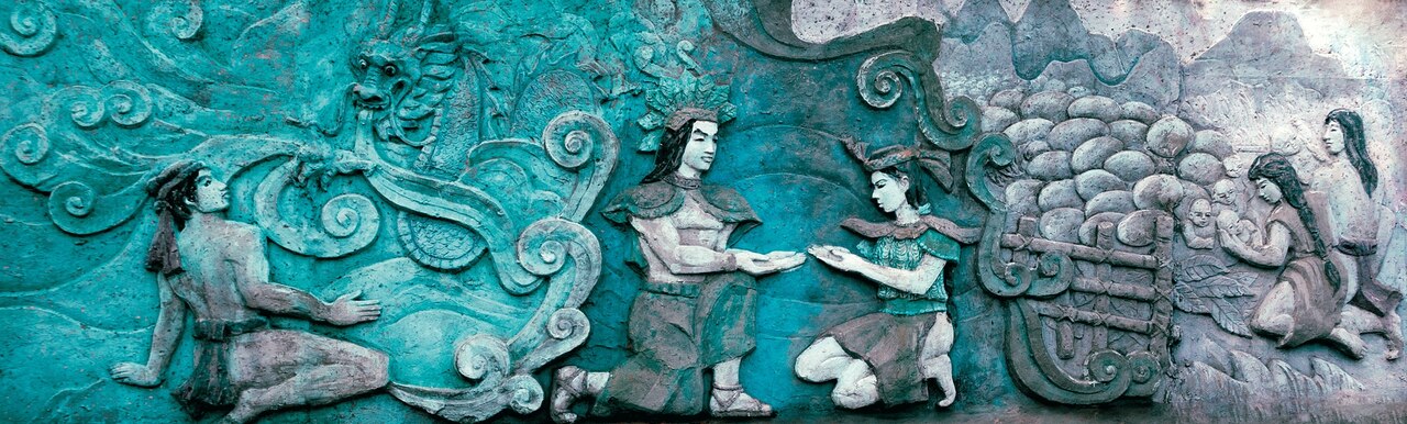picture of mural of a man and woman drawing palms together.