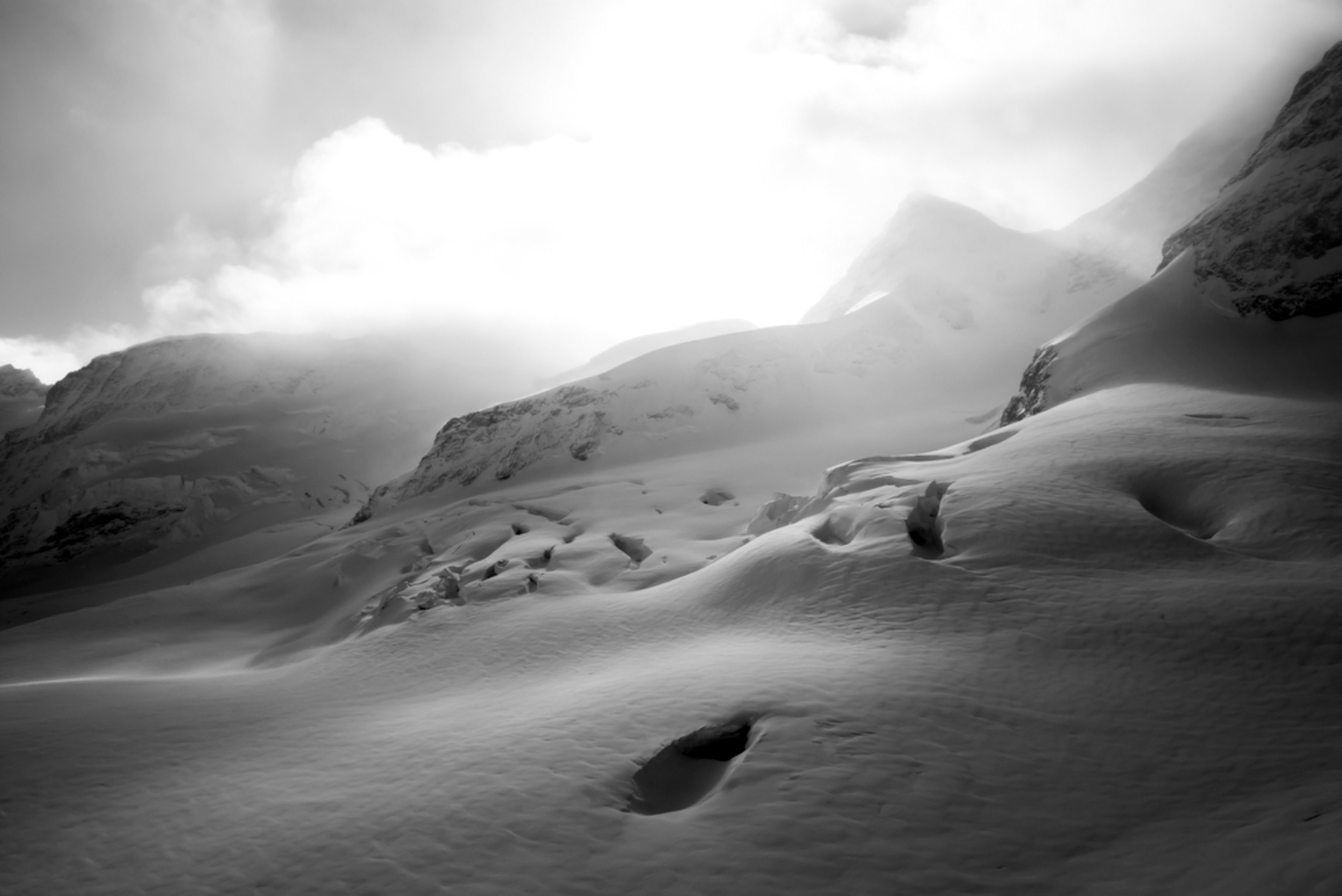 snow on a hill near Kleine Scheidegg Pass in Switzerland.