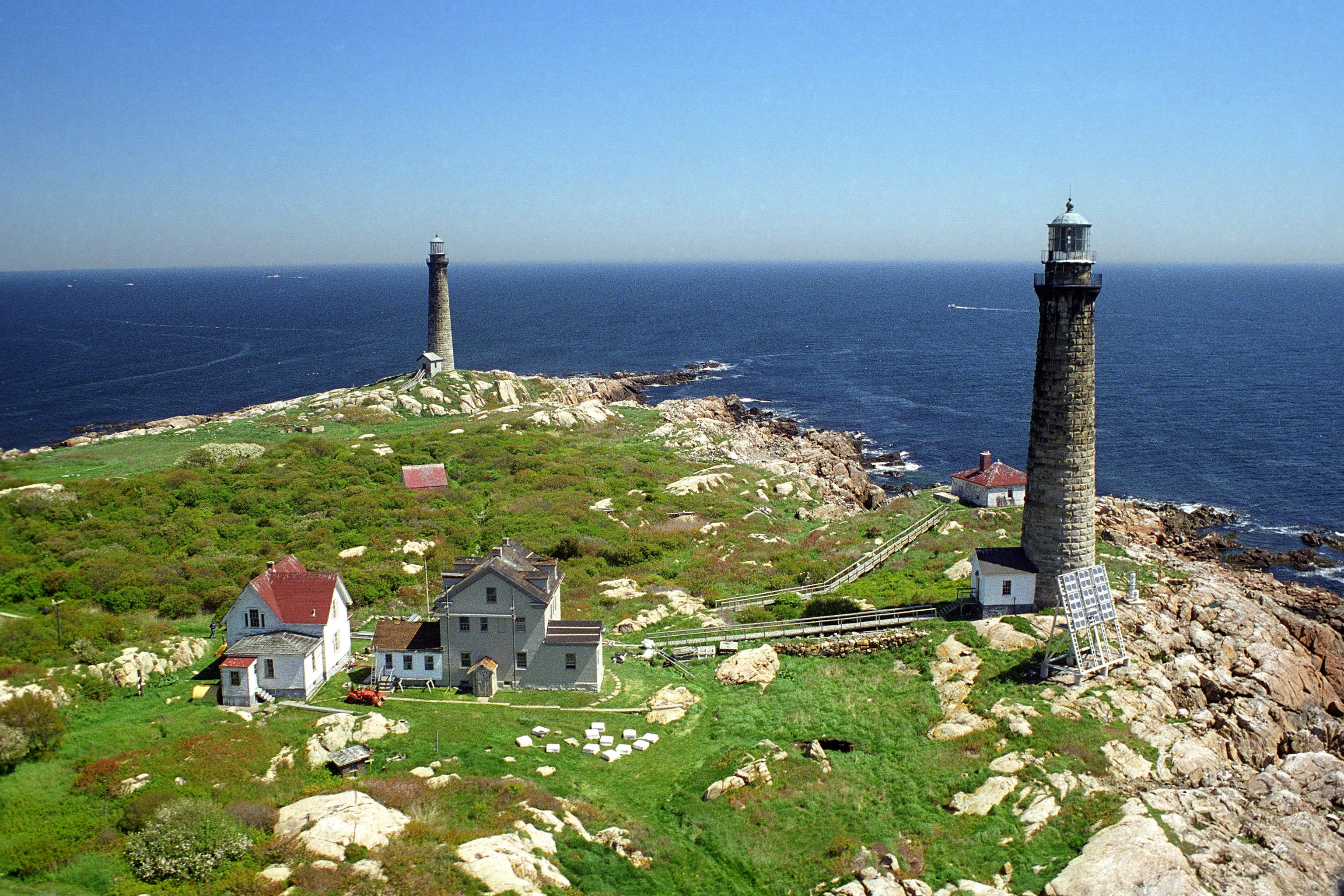 the twin lighthouses on Thacher Island, Massachusetts