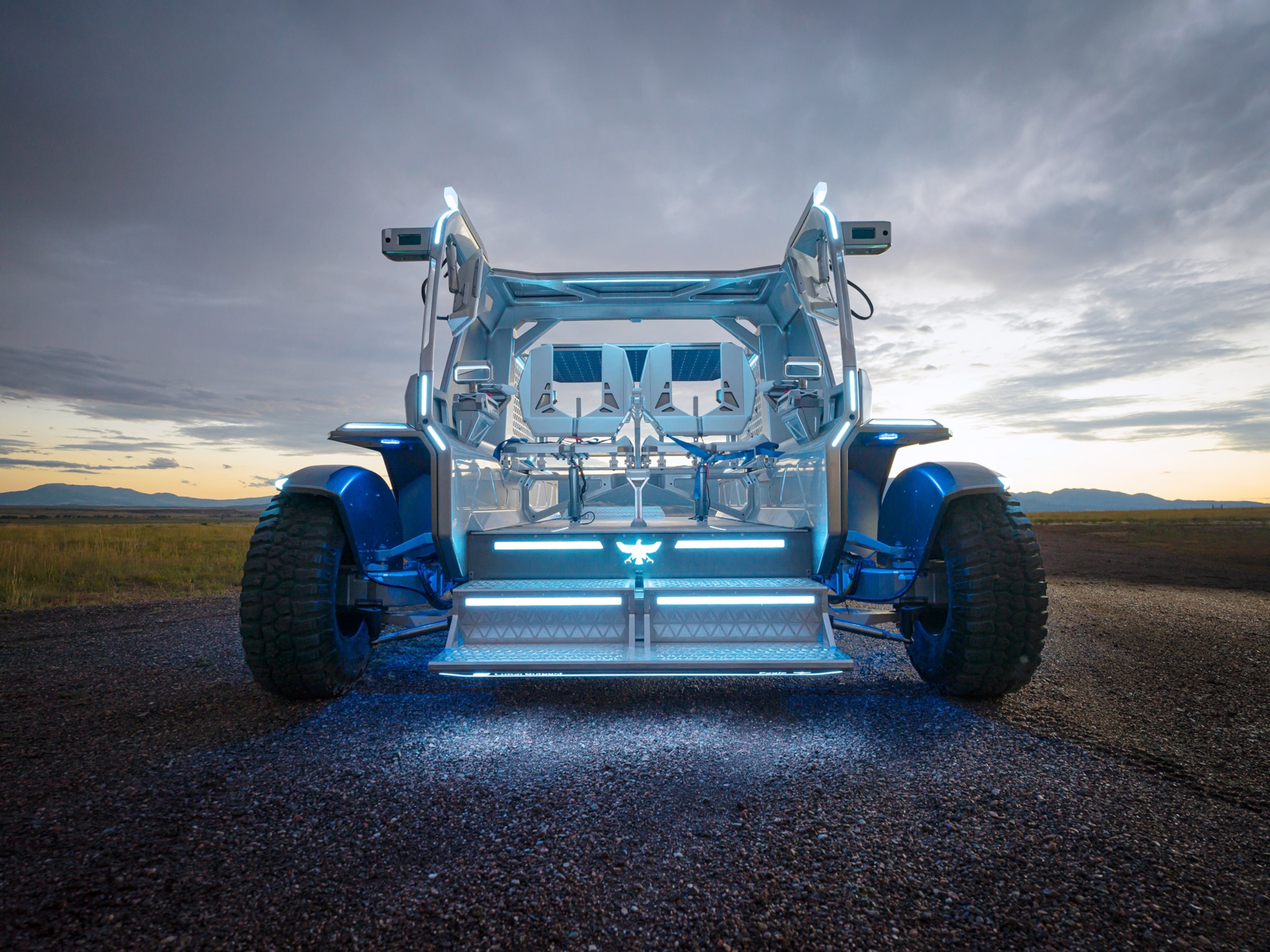 very large 4x4 that is glowing and made of steel