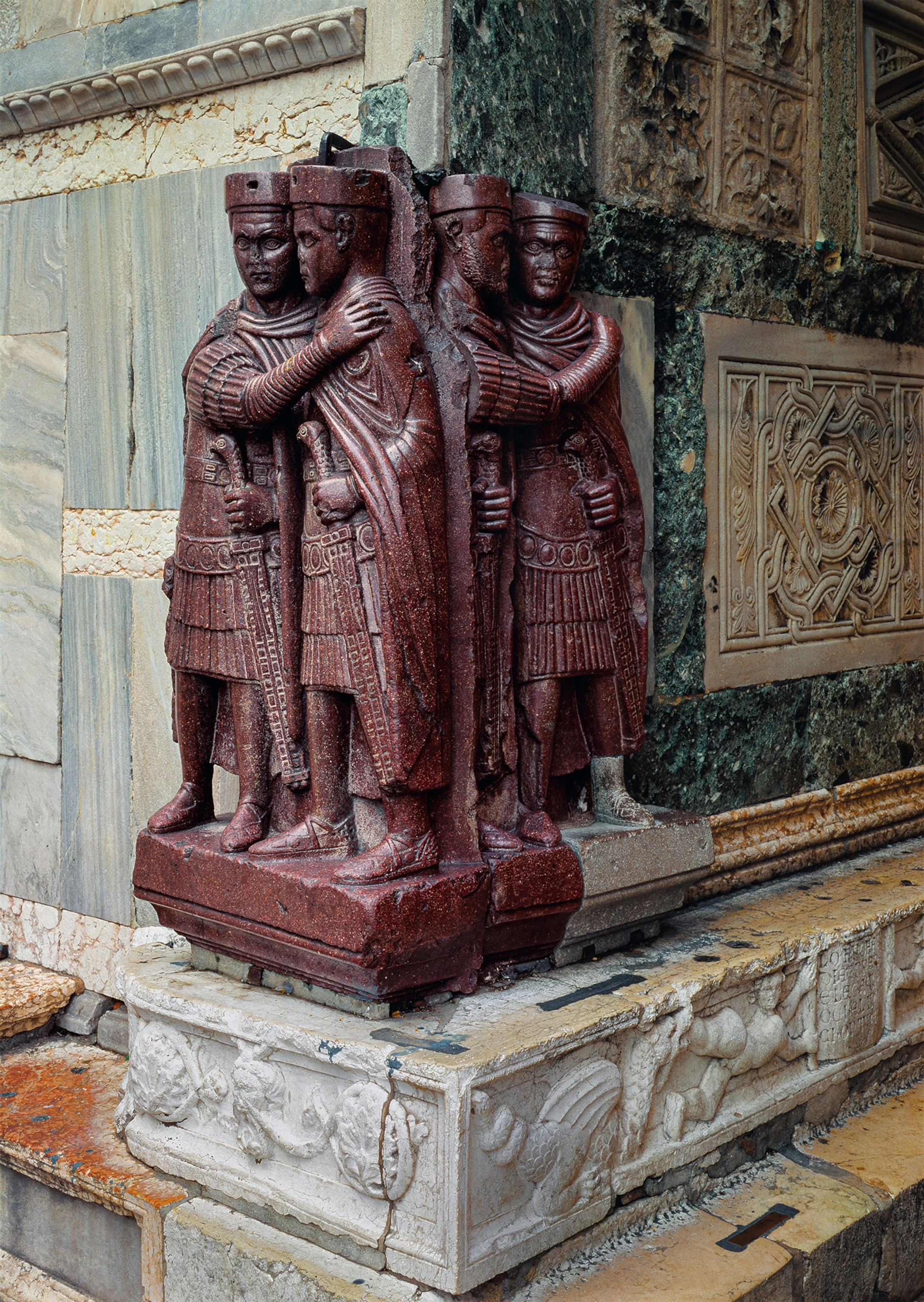 A porphyry sculpture depicts the first four tetrarchs of the empire: Diocletian, Maximian, Galerius, and Constantius Chlorus.