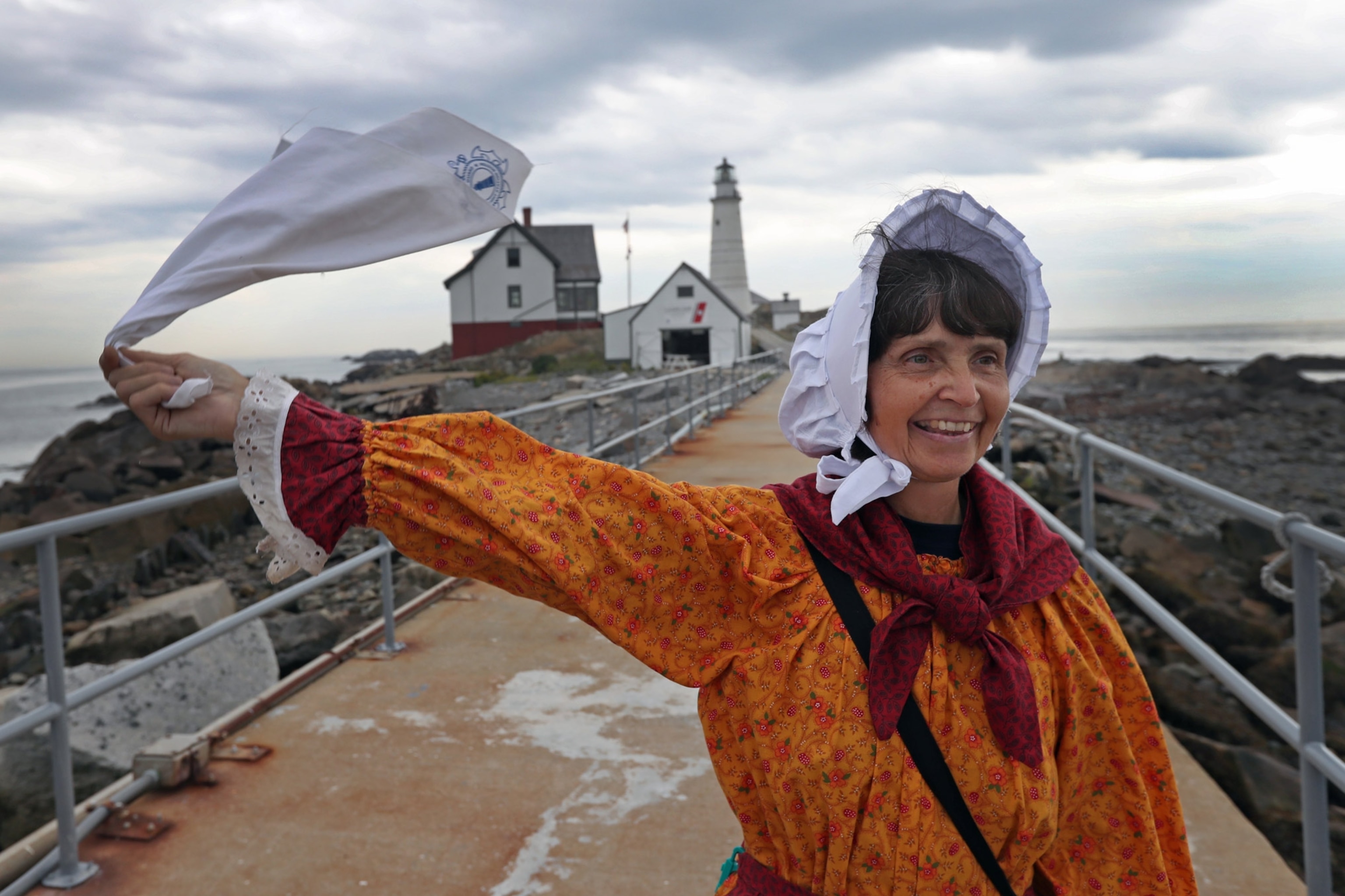 woman waving cloth