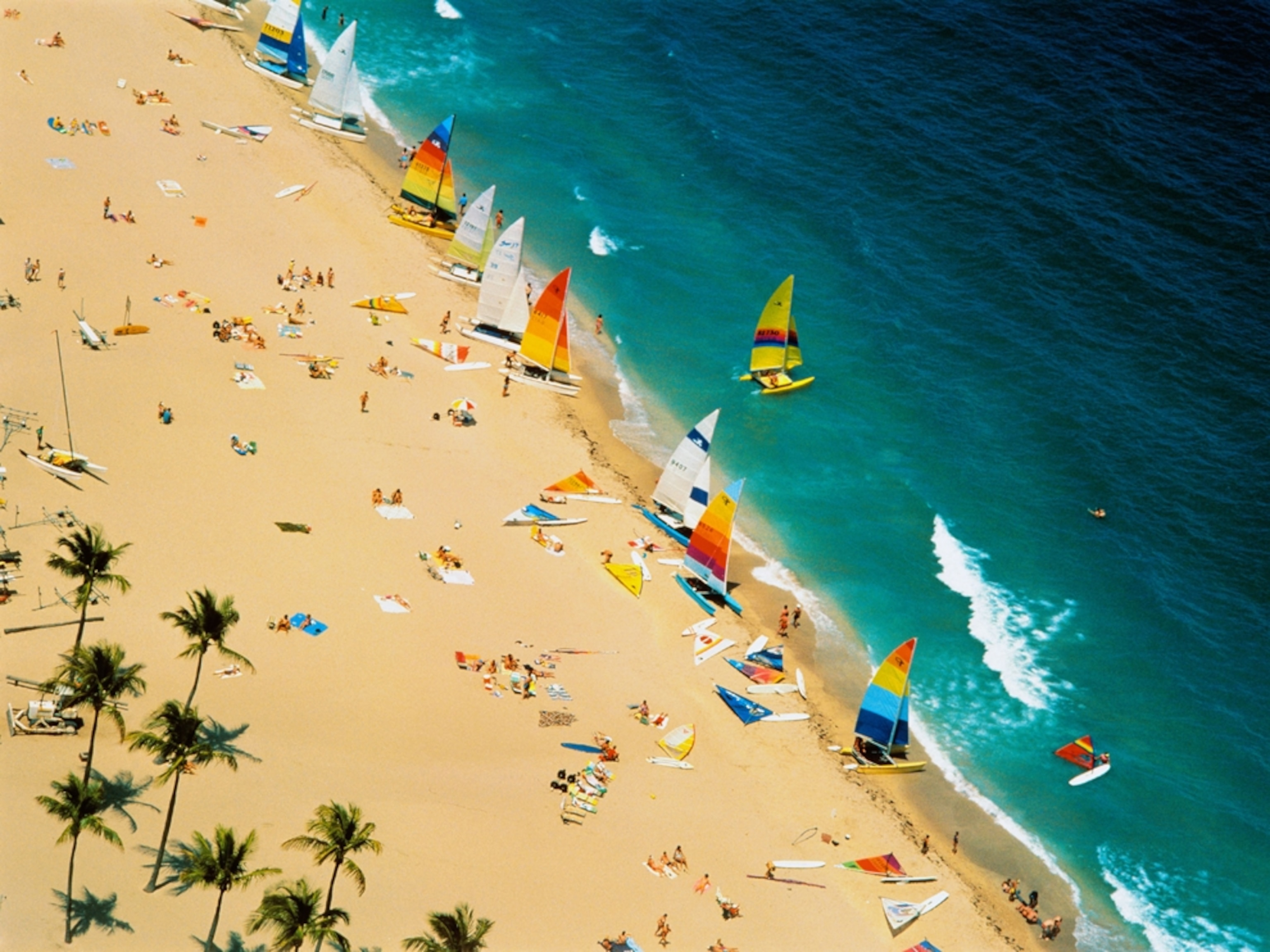 Aerial picture of catamarans on Fort Lauderdale Beach, Florida