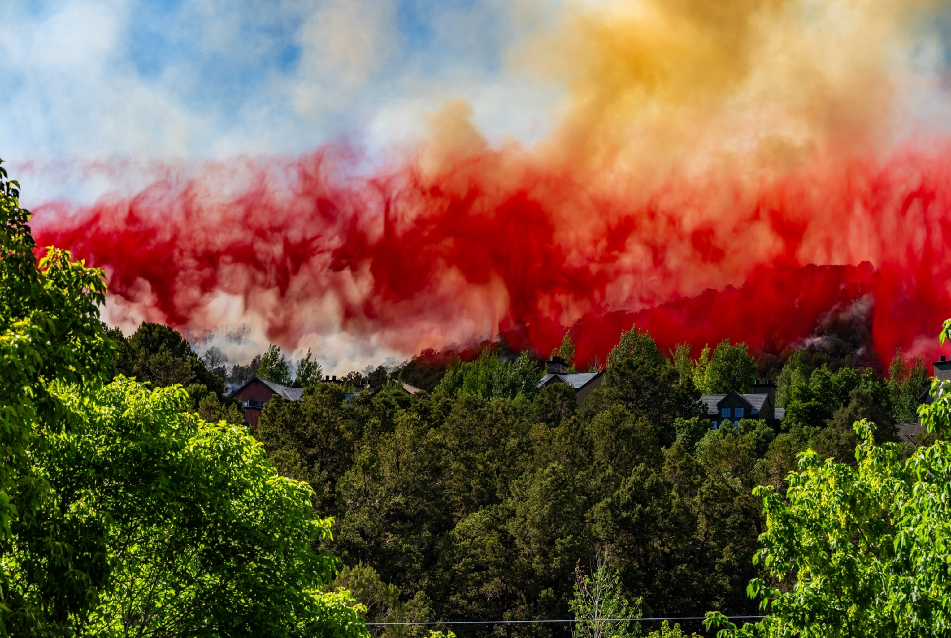 Fire retardant dropped on houses in Colorado during the Lake Christine Fire.