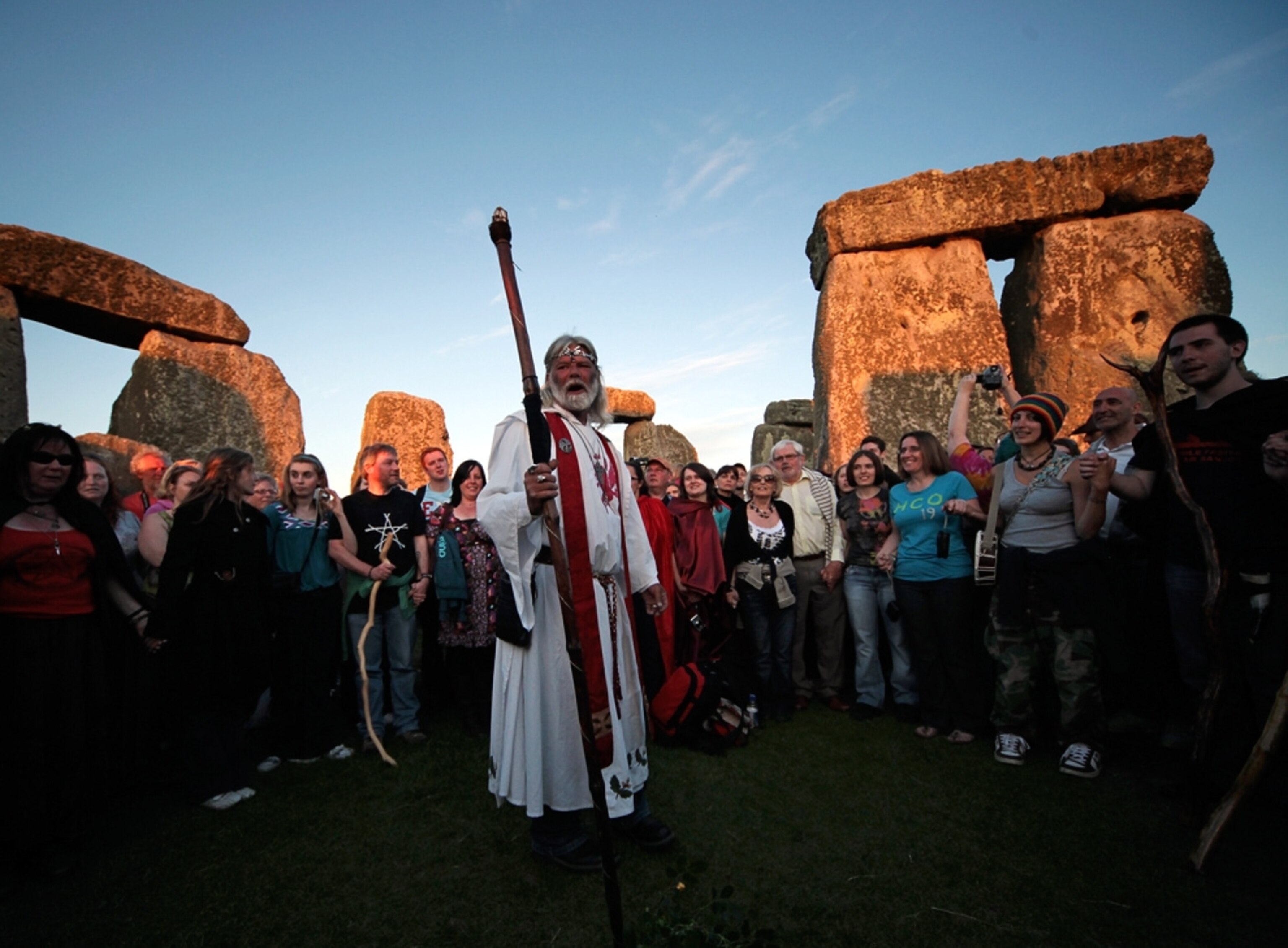 a druid king celebrating summer solstice 2010 at Stonehenge.