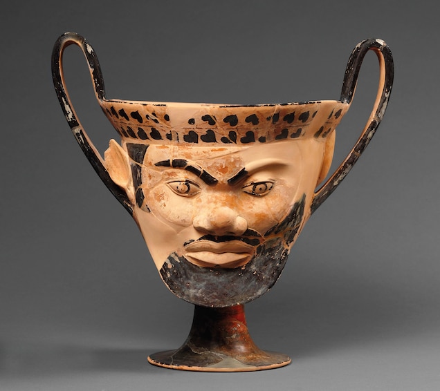 A loyal friend, tutor, and servant to Dionysus, Silenus was nearly always present in the deity&rsquo;s entourage. His likeness appears on both sides of this kantharos from 540 B.C.