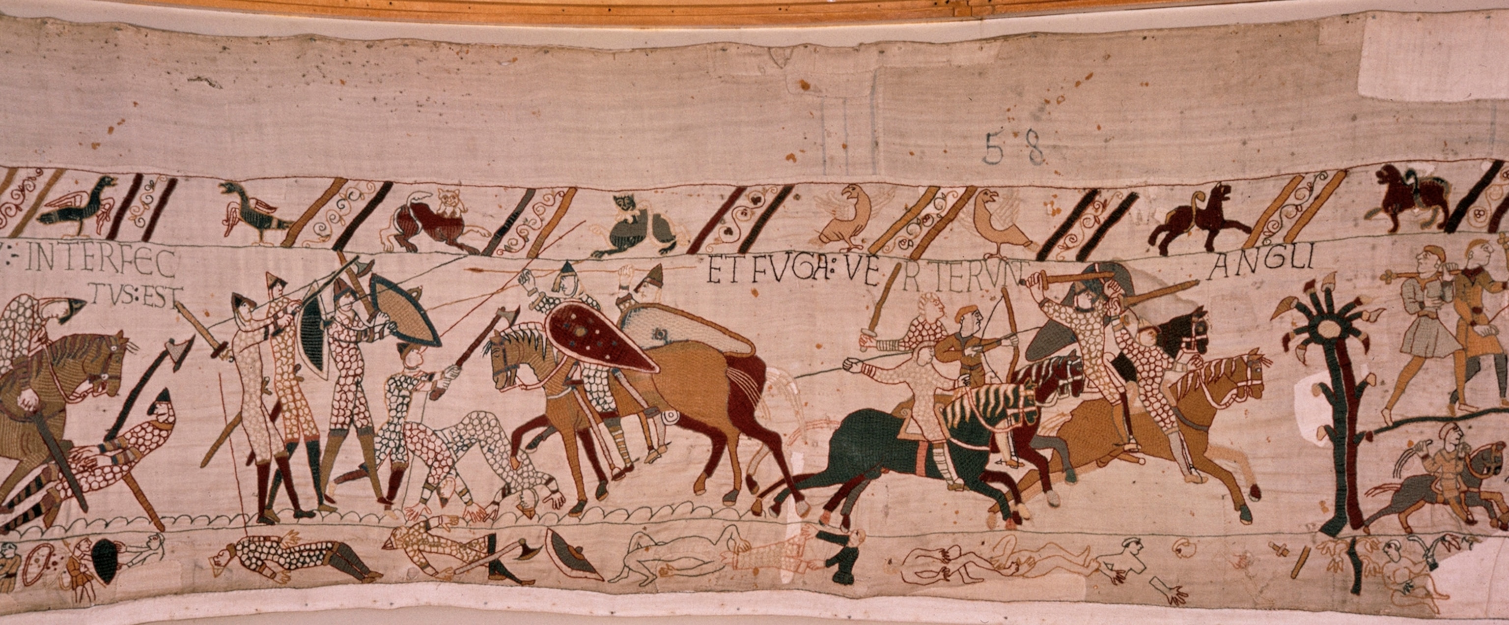 A scene from the tapestry in which the surviving English flee.