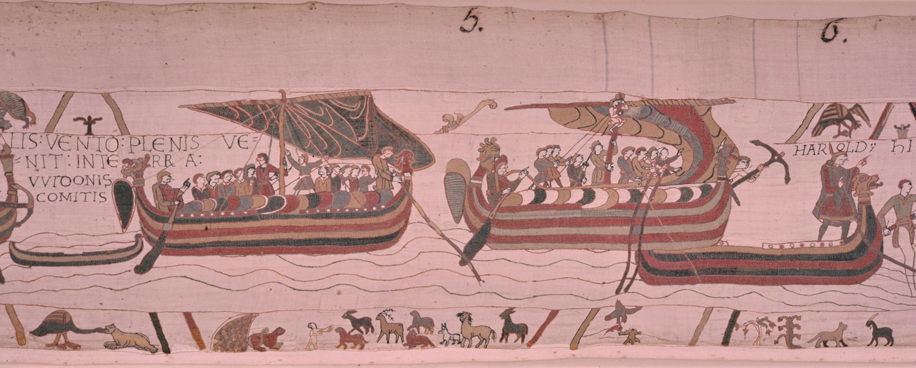Harold sets out for Normandy in their Longship in the Bayeux Tapestry.