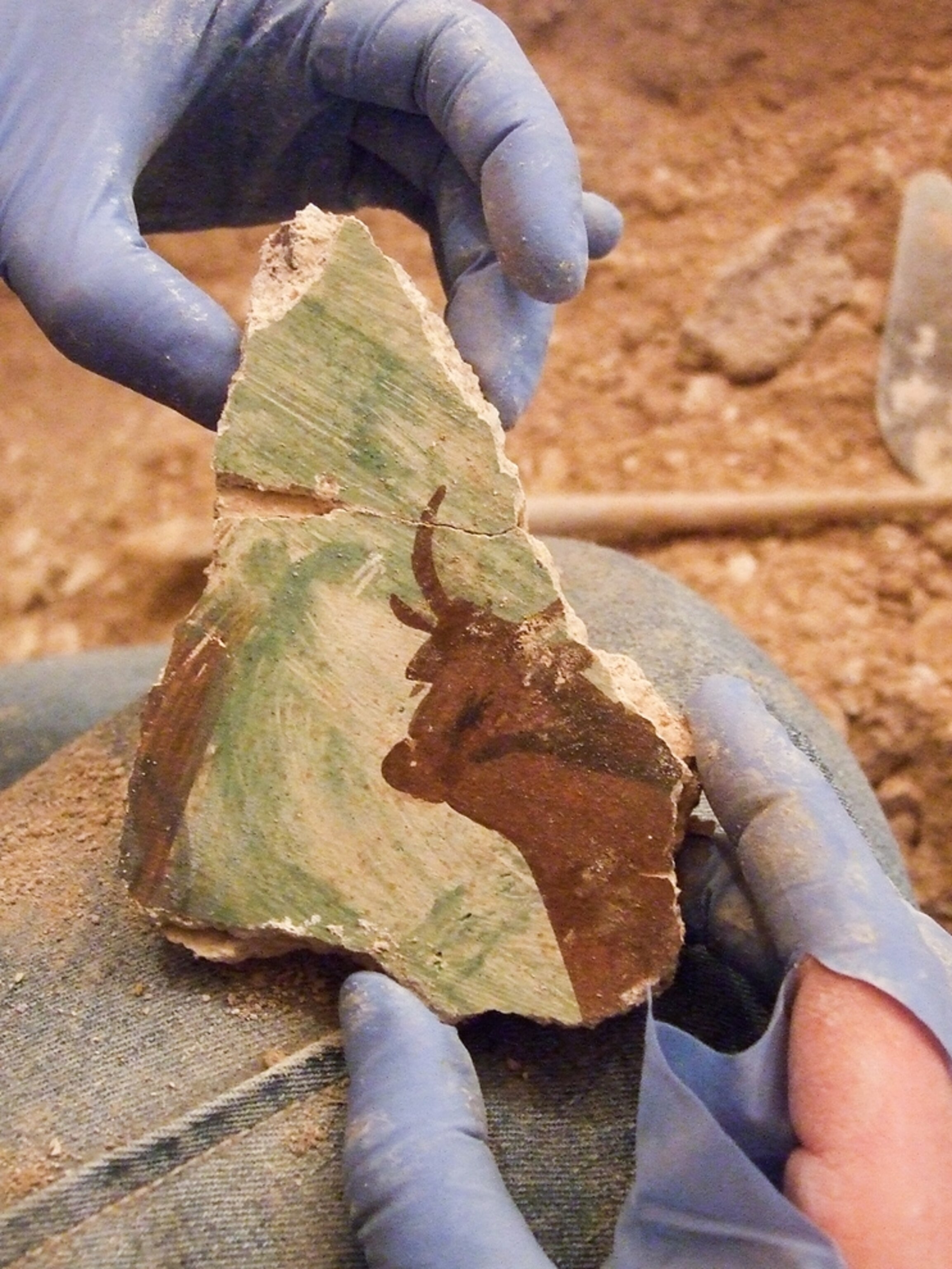 Picture of a bull painting from the ancient royal theater box found near King Herod's mausoleum