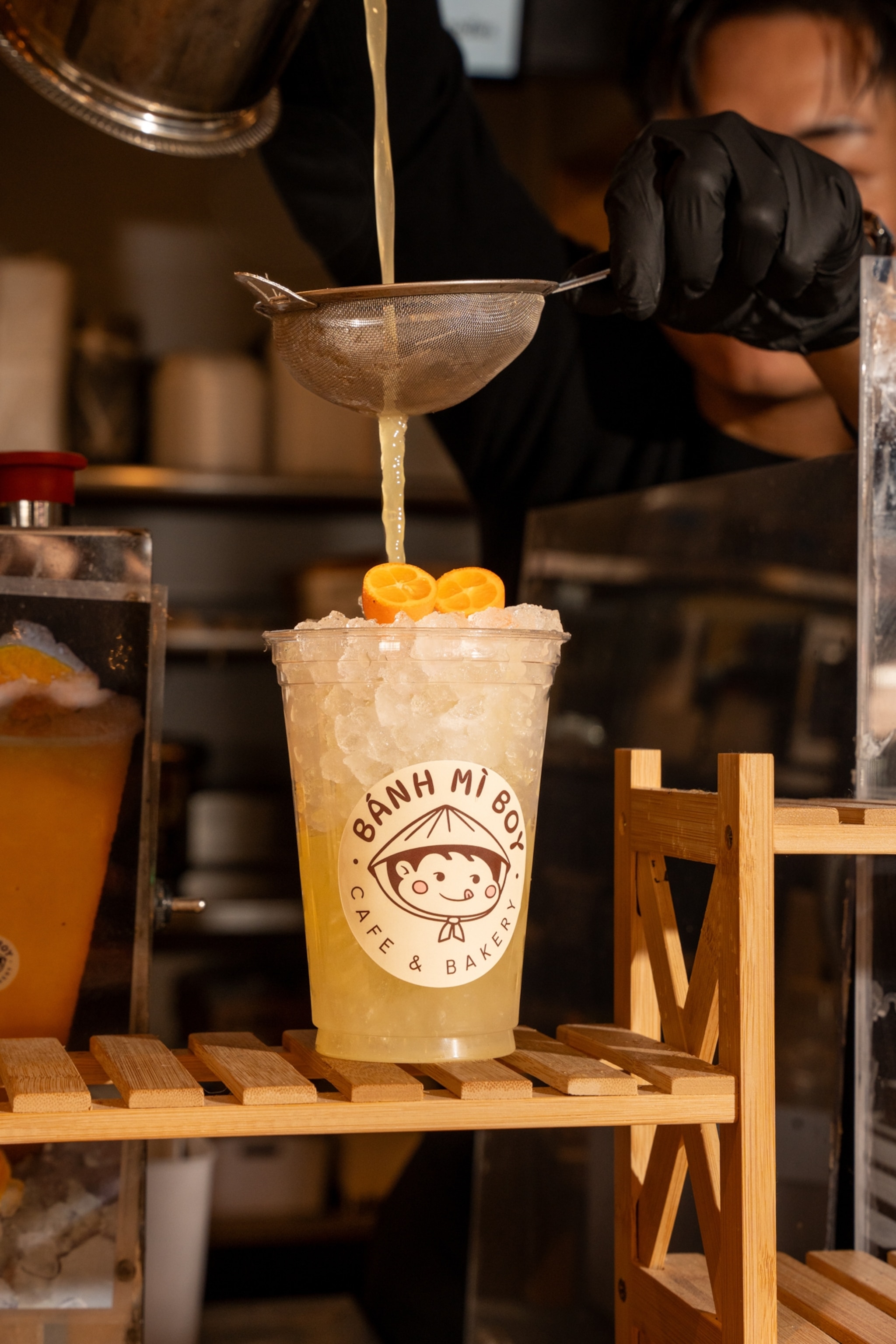 Banh mi boy sugarcane pour.