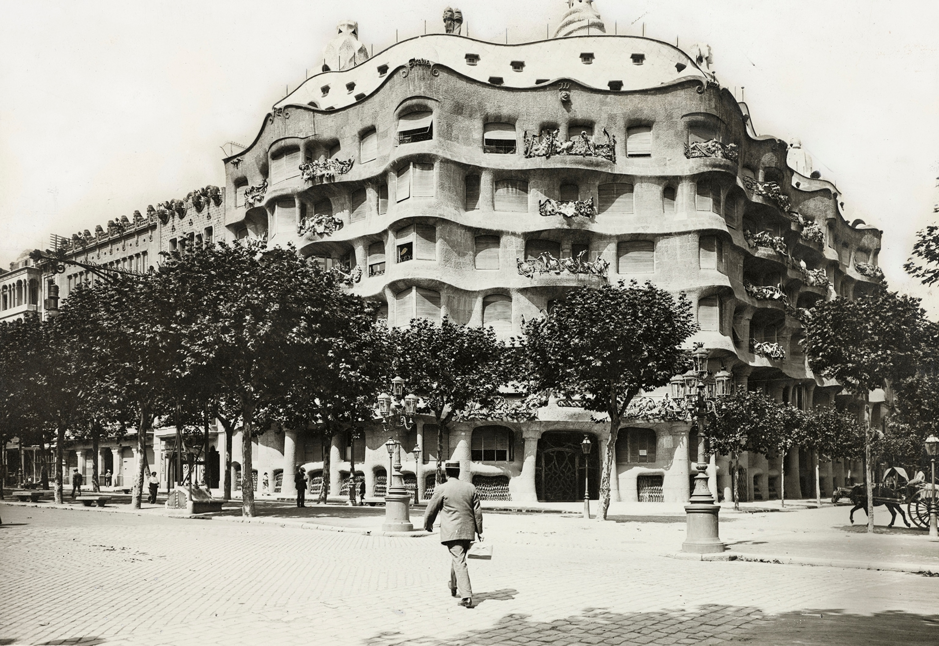 A view of the facade of the apartment building, La Pedrera (Casa Mila), by famed architect Antoni Gaudi, on the avenue, Paseo de Gracia.