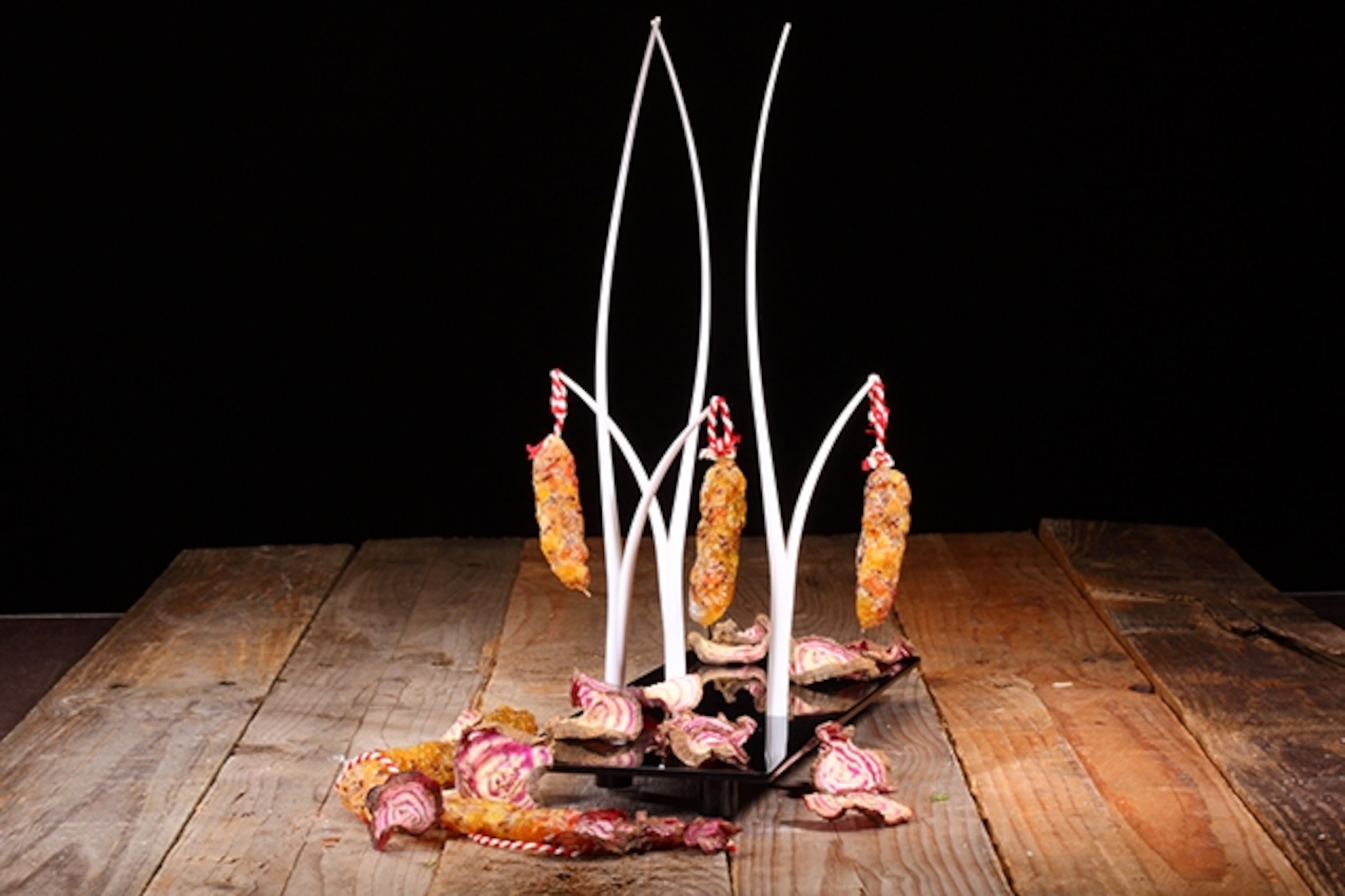 These Chiogga beetroot sausages have a similar taste and texture to meat, Lars says.