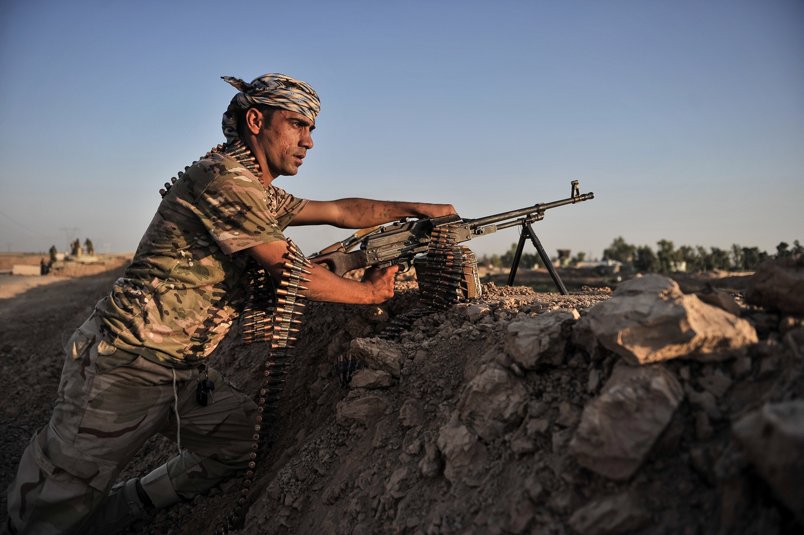 Kurdish Peshmerga forces standing guard in Kirkuk.