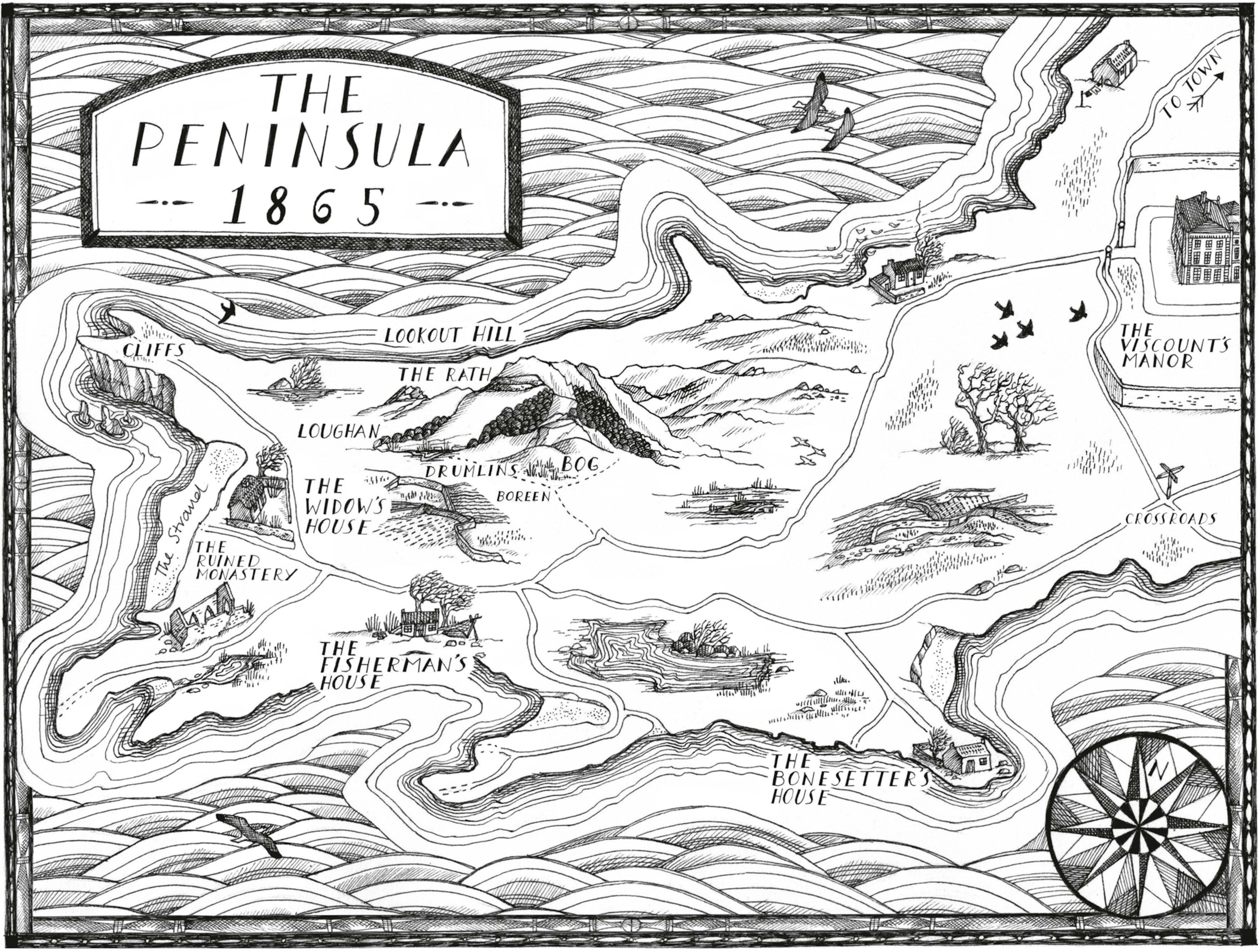 illustrated map of the peninsula in Maggie O'Farrell novel