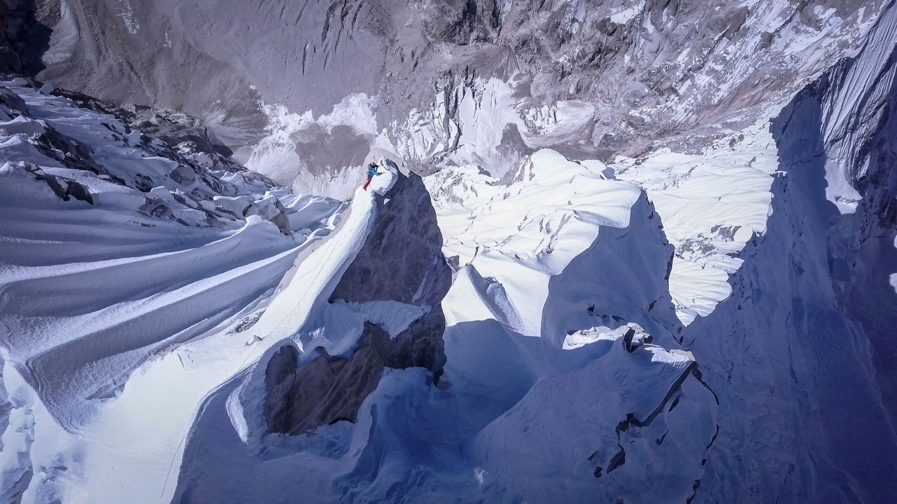 climber David Lama solo climbing Lunag Ri in the Himalayas