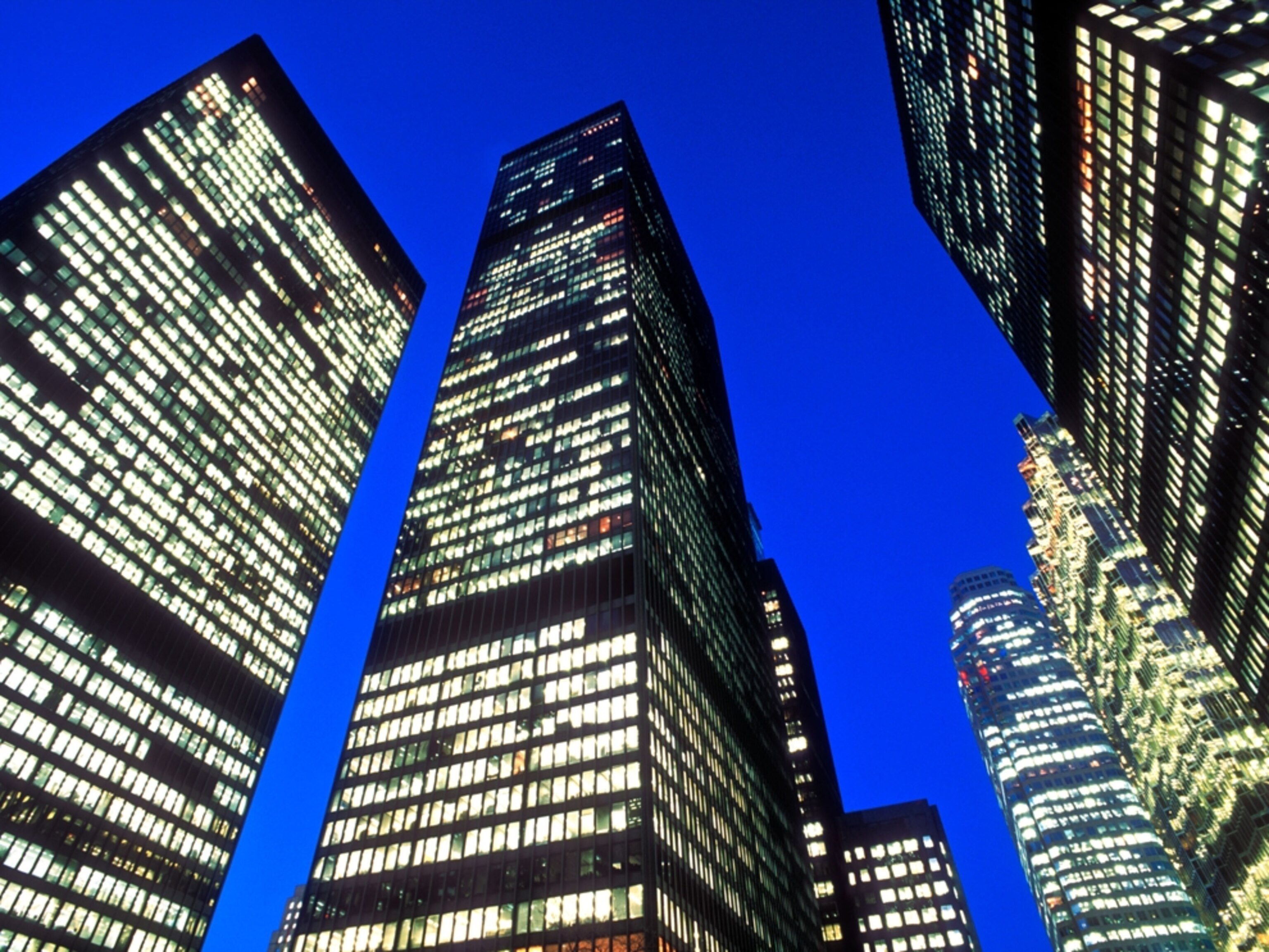 Illuminated skyscrapers