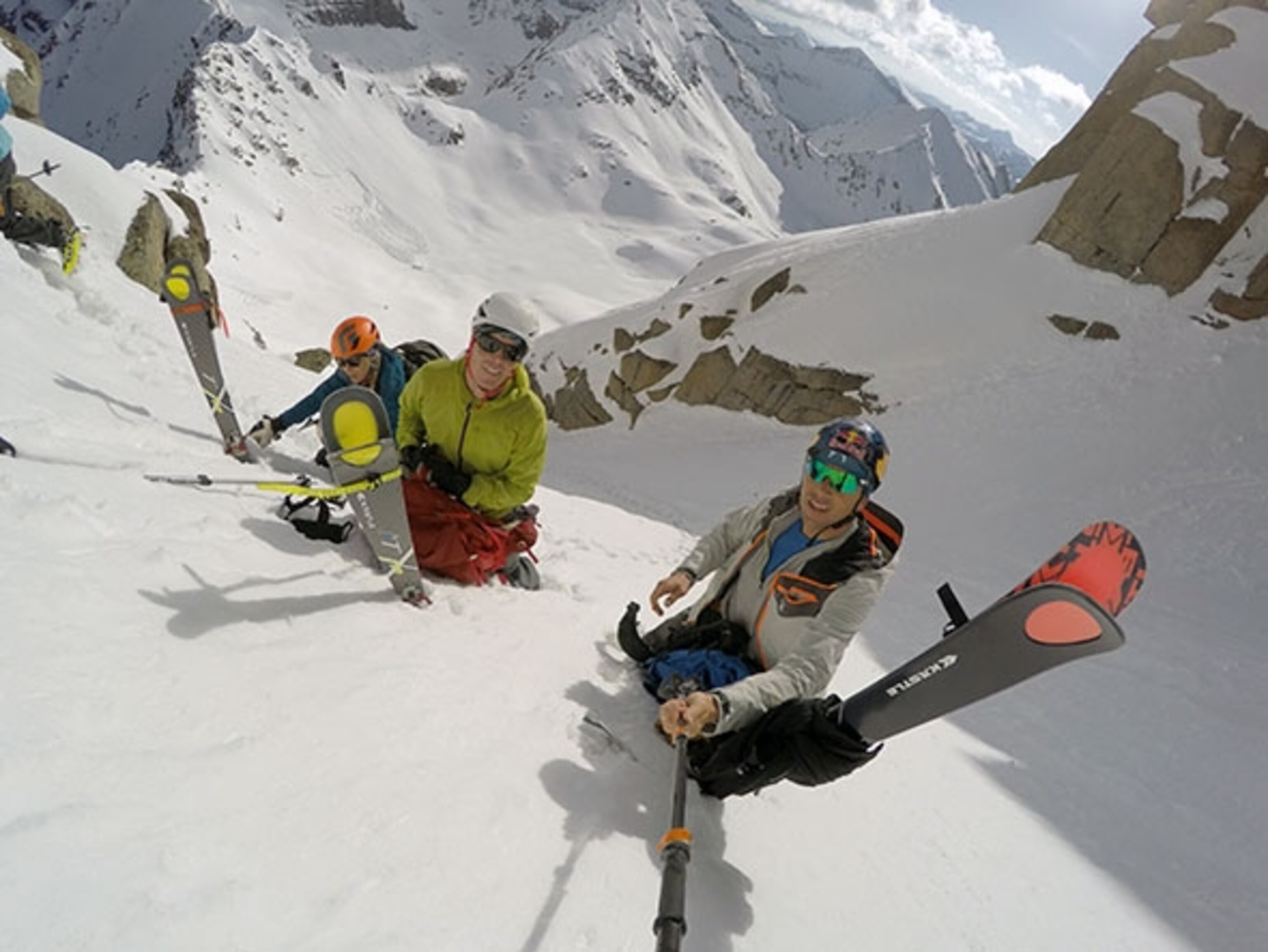 The Centennial Skiers, from left: Christy Mahon, Ted Mahon, Chris Davenport; Photograph by Chris Davenport