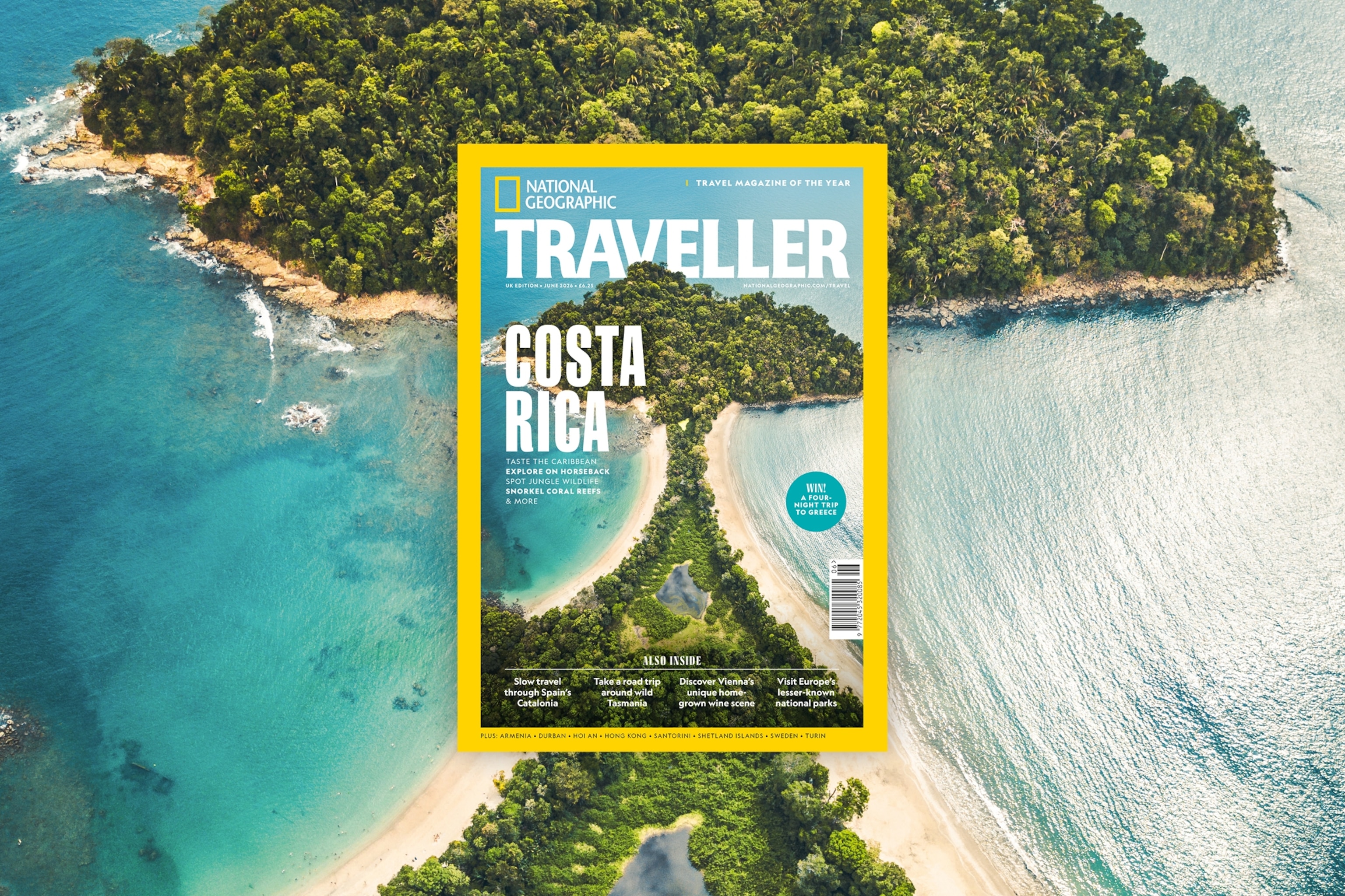 A magazine with a coast of Costa Rica on the cover.