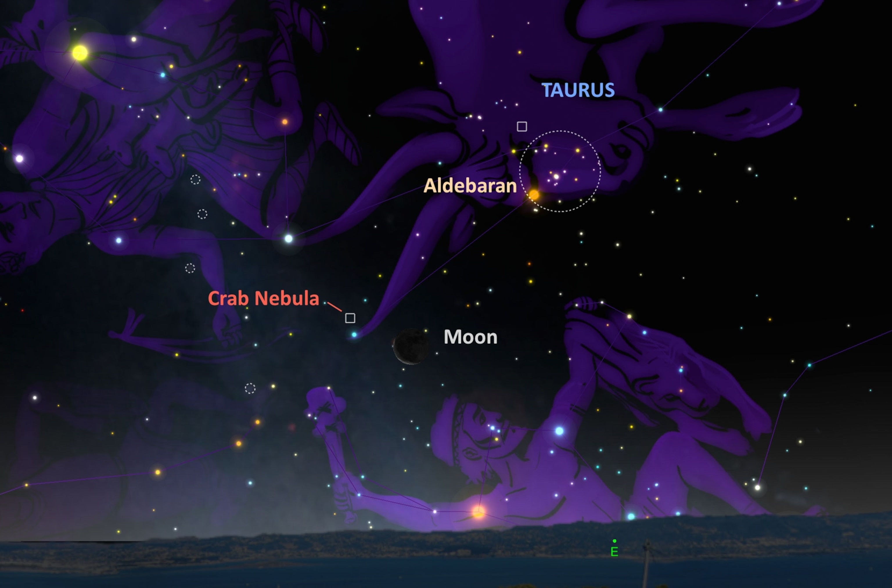 the crab nebula in relation to constellations