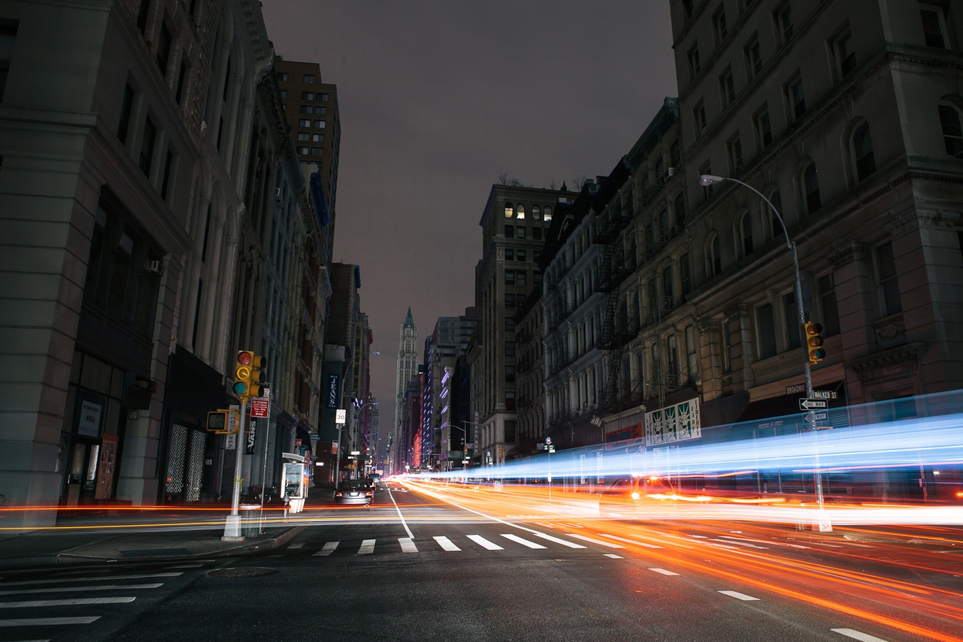 taillights in Manhattan at night, Hurricane Sandy