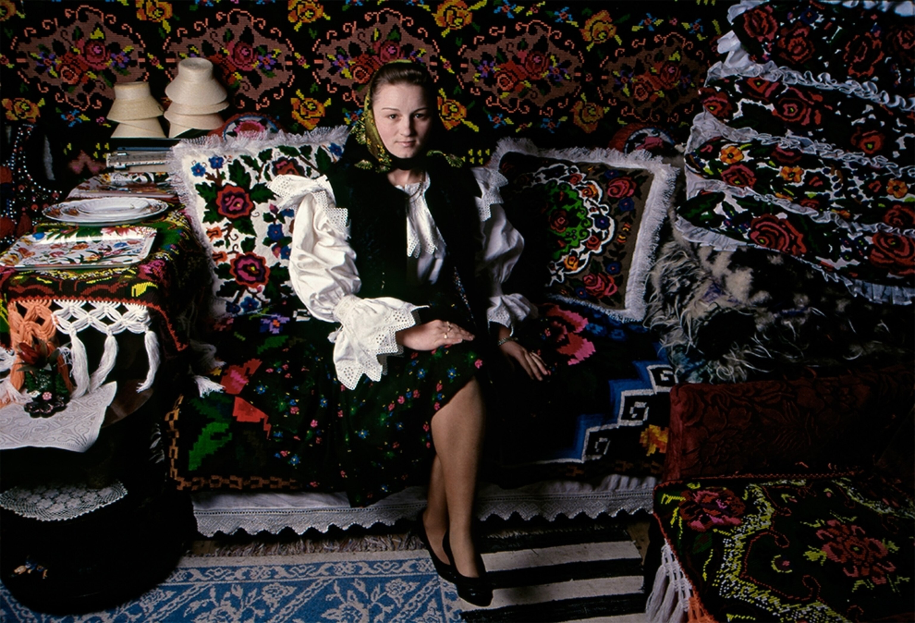 girl in dowry room, Maramures, Romania