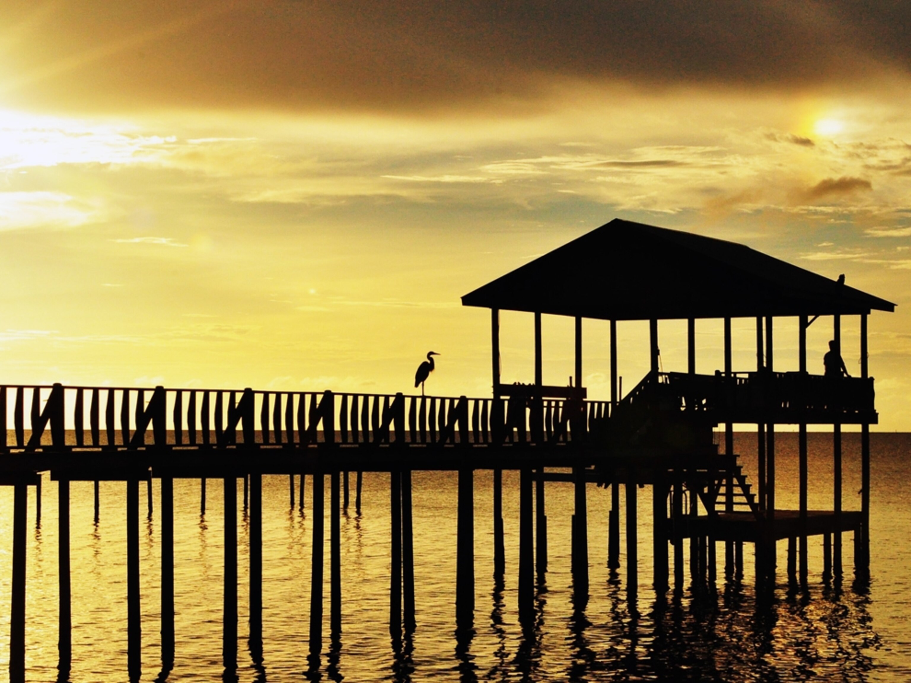 Sunset behind dock