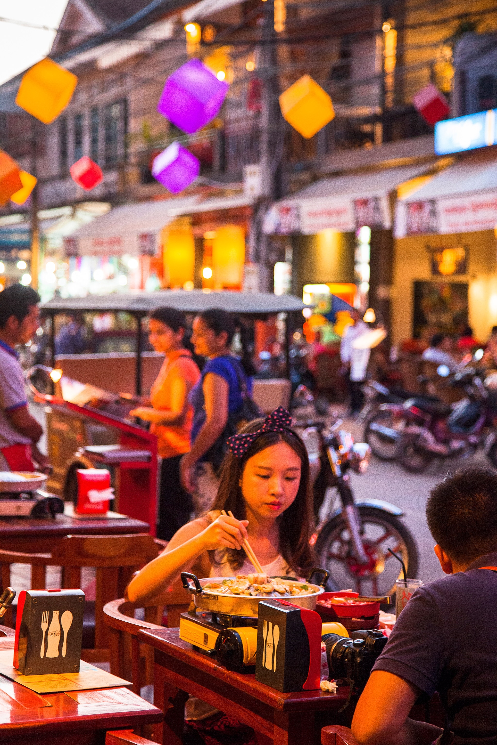 people eating on Pub Street in Siem Reap in Cambodia