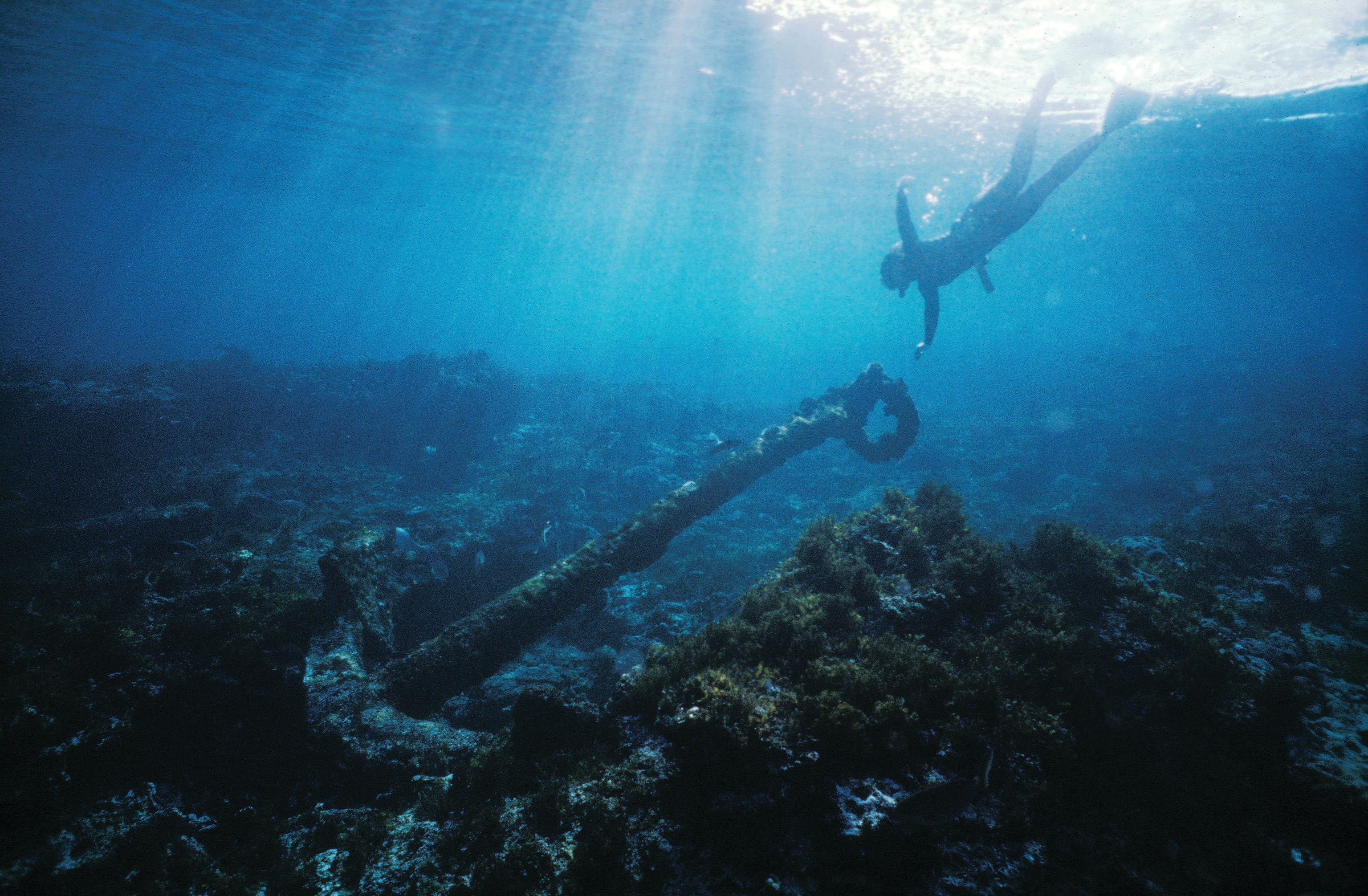The underwater wreckage and anchor from the Batavia