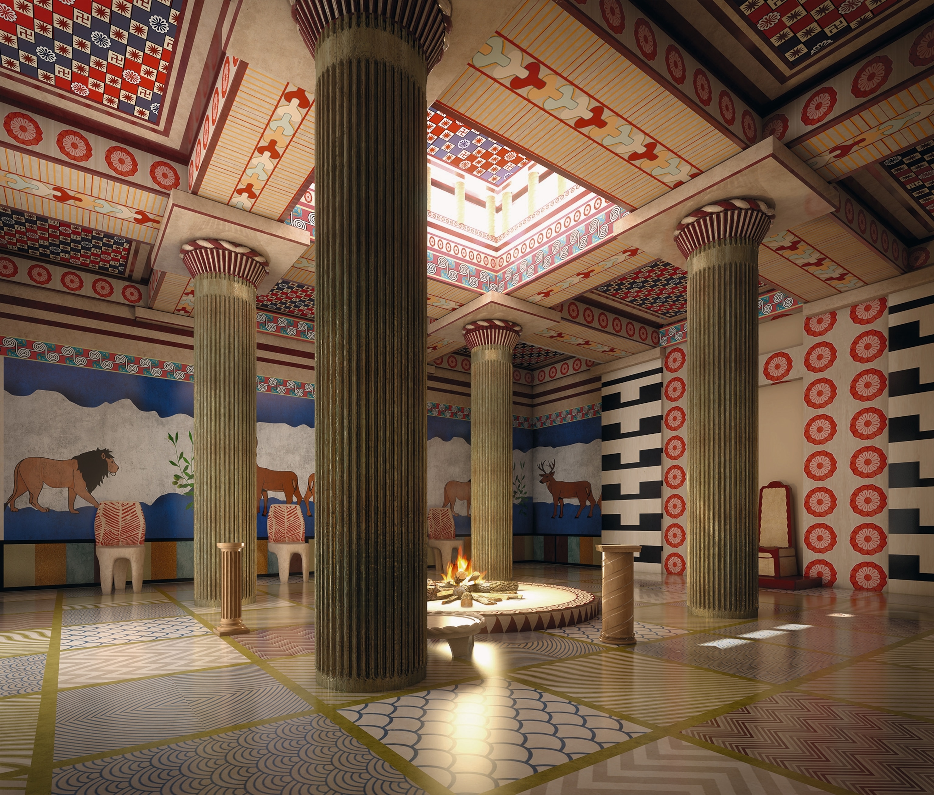 Illustration of a Mycenaean palace’s megaron.