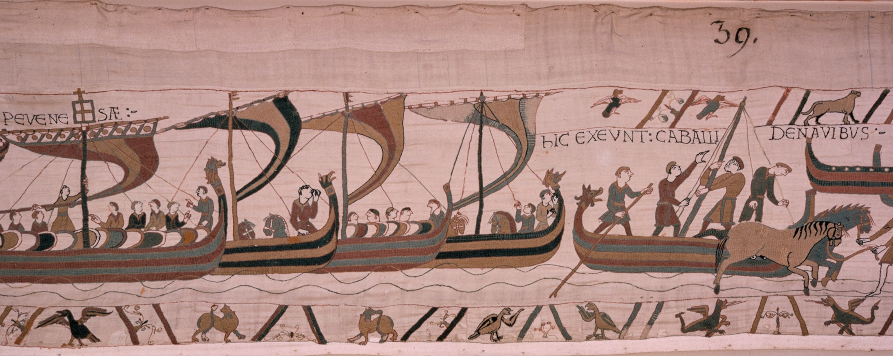 A scene from the tapestry in which William's invaders sail to England.
