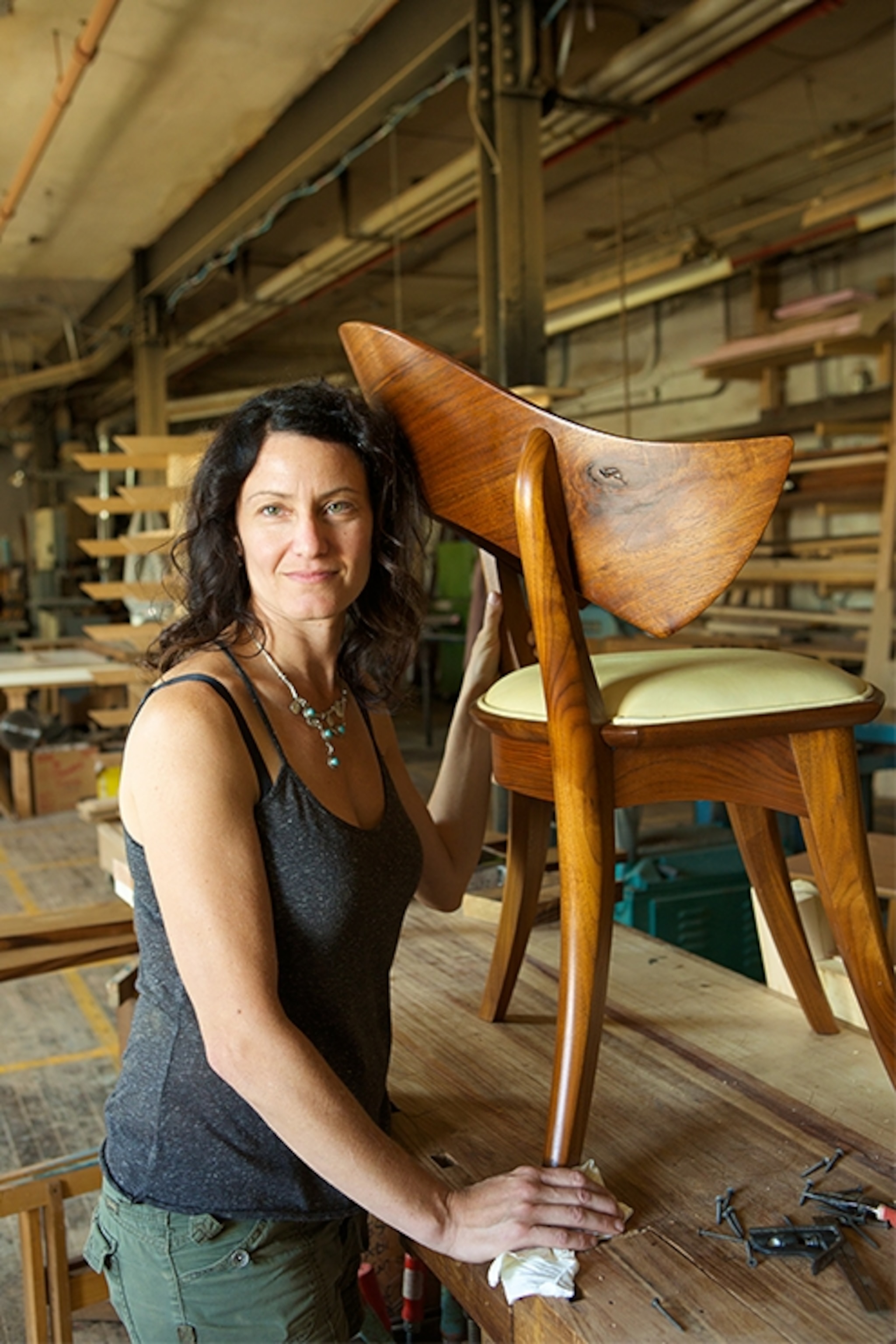 Michelle Lipson at her woodshop in Philadelphia