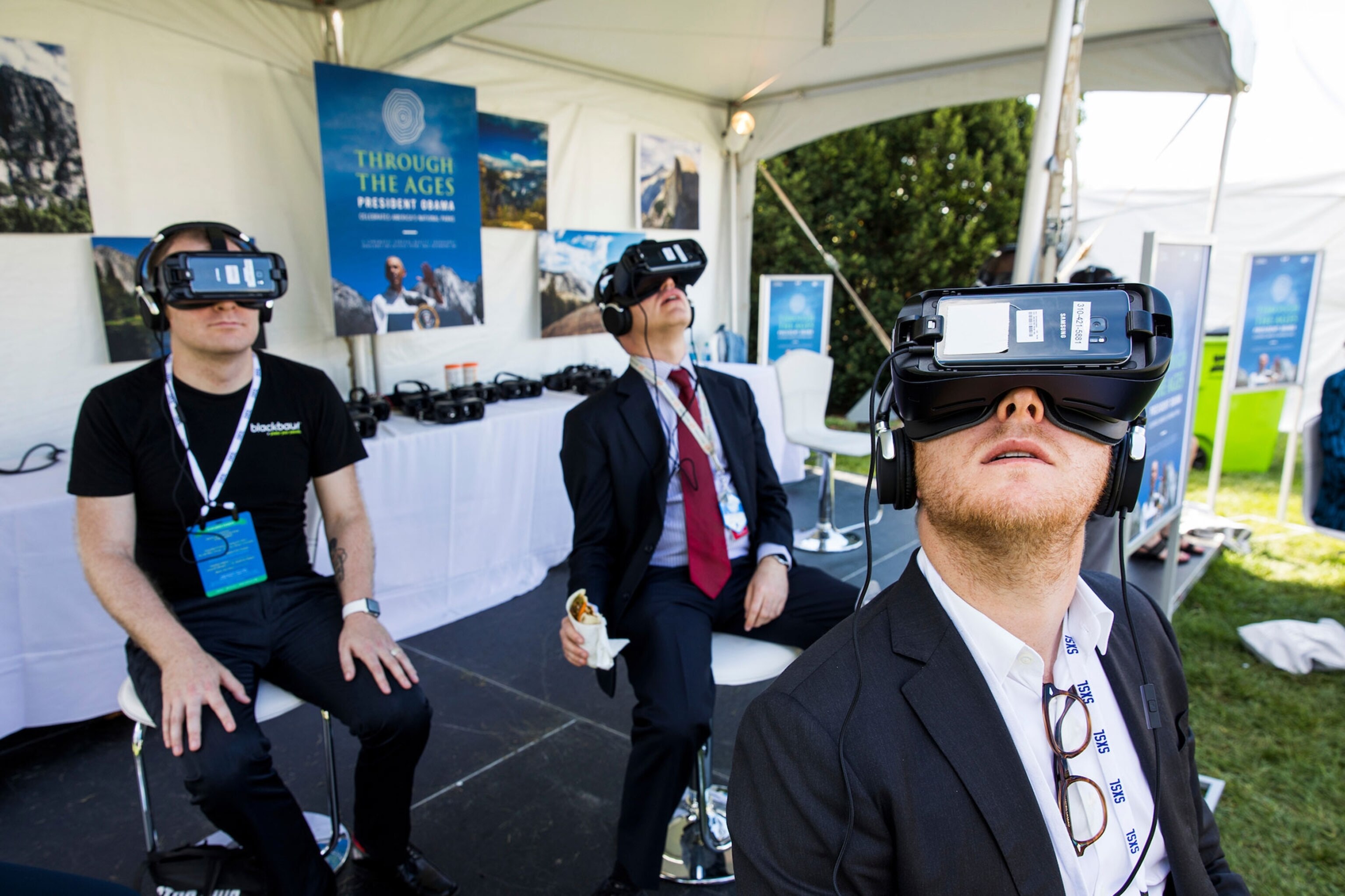 visitors experiencing virtual reality on White House lawn