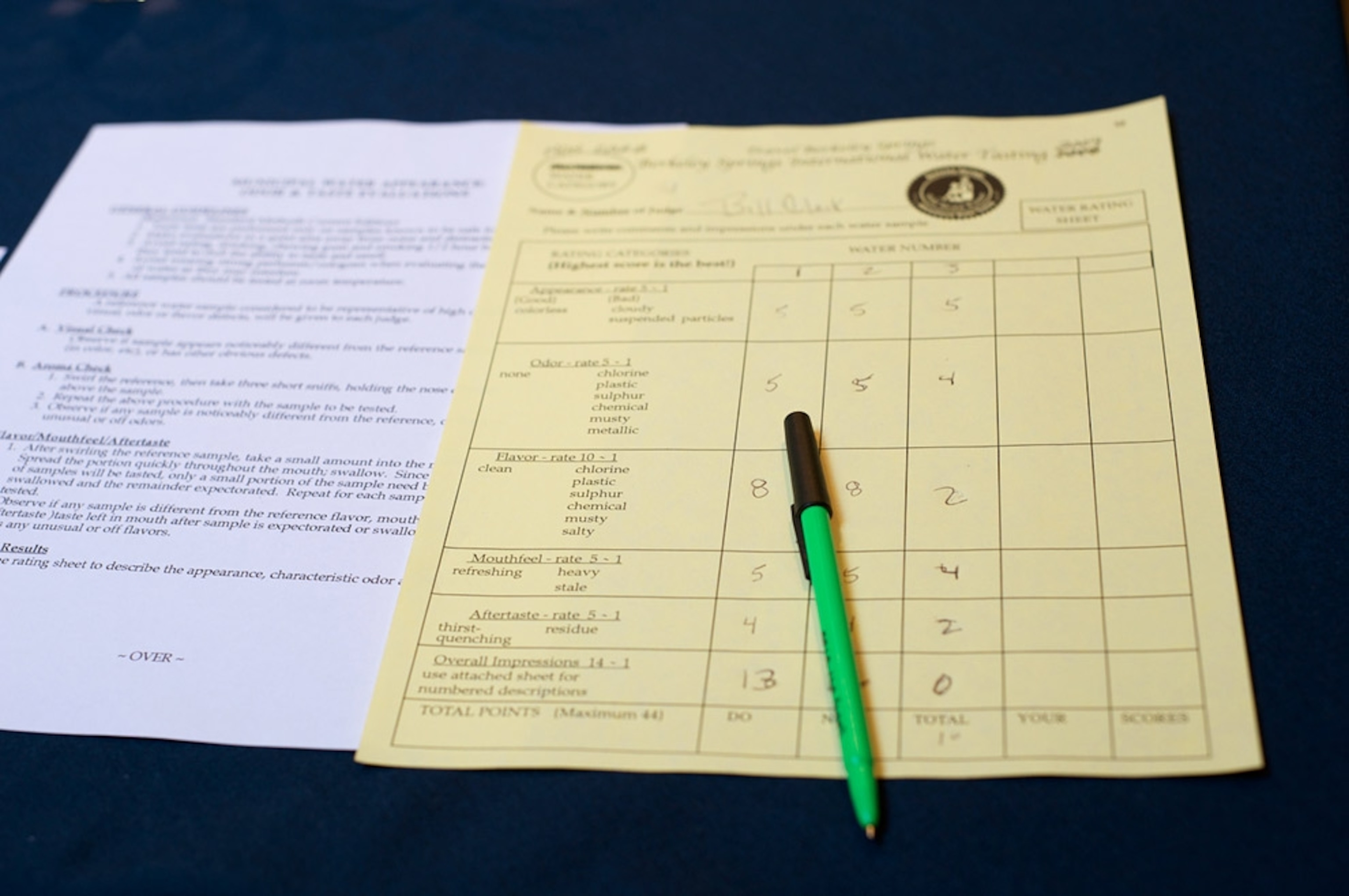Close-up of a scoring sheet with numbers