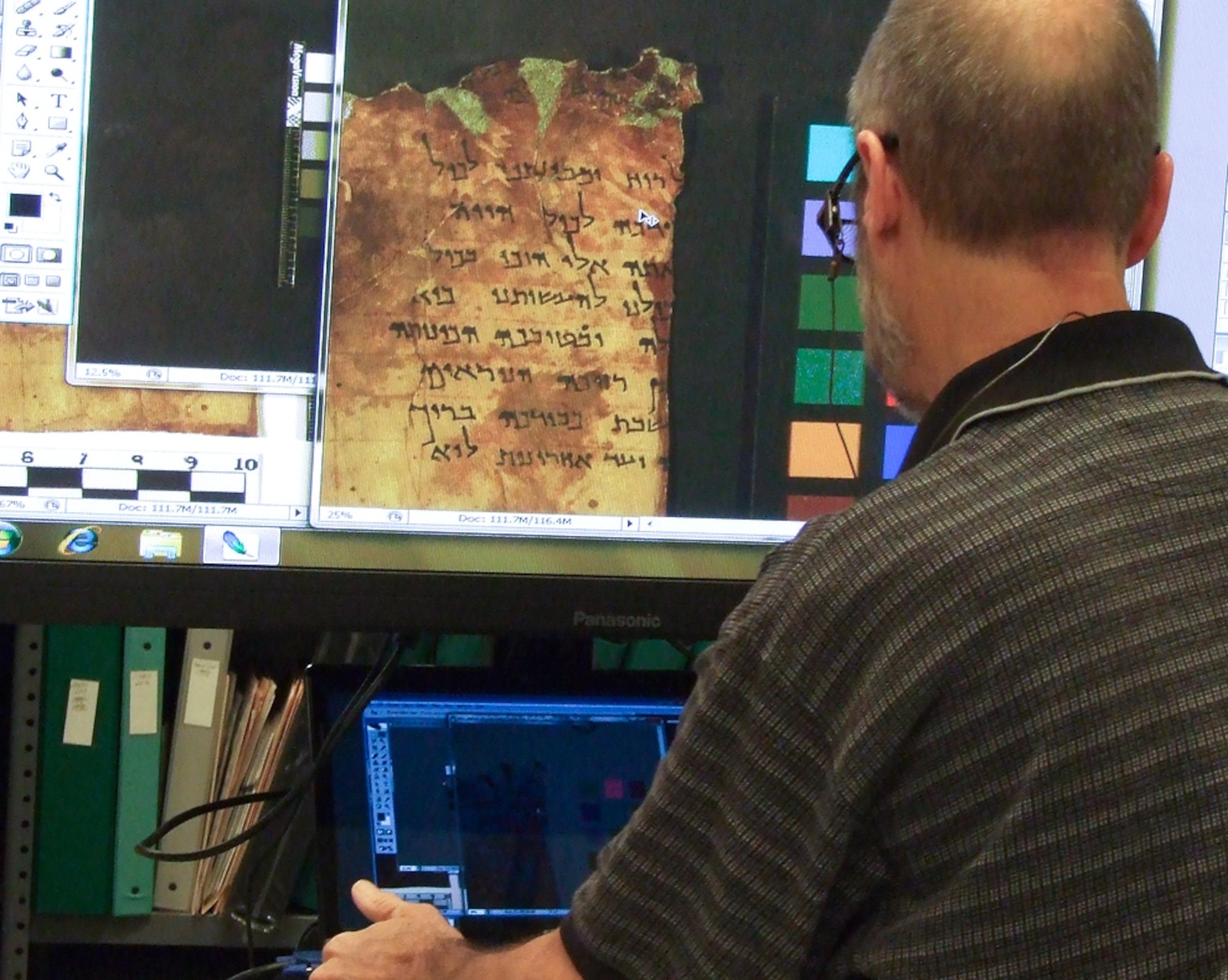 Picture of fragments of the Dead Sea Scrolls, to be digitized and posted online by the Israel Antiquities Authority and Google