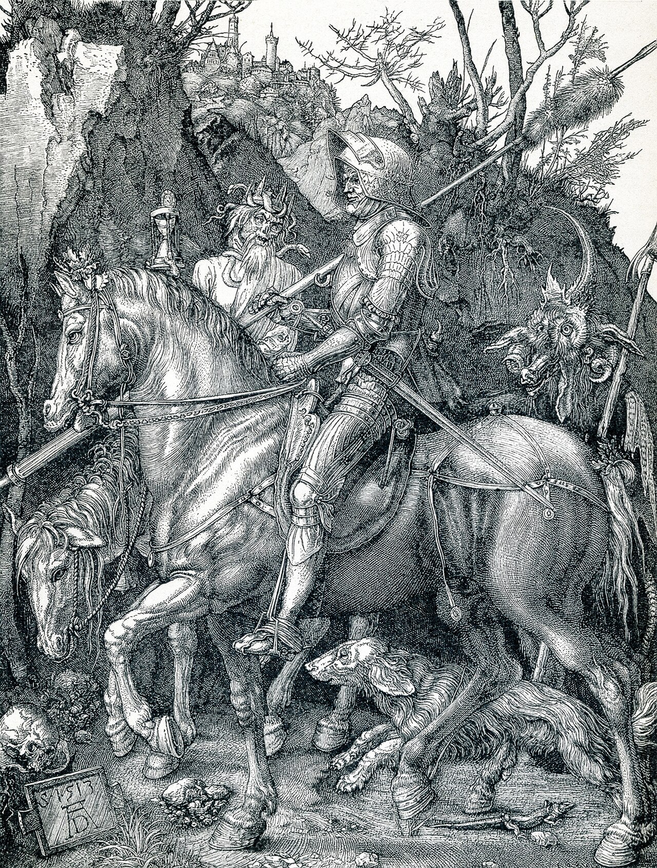 Considered one of the most technically brilliant and expressive pieces of printmaking, this copperplate engraving was produced by the Nürnberg artist Albrecht Dürer in 1513.