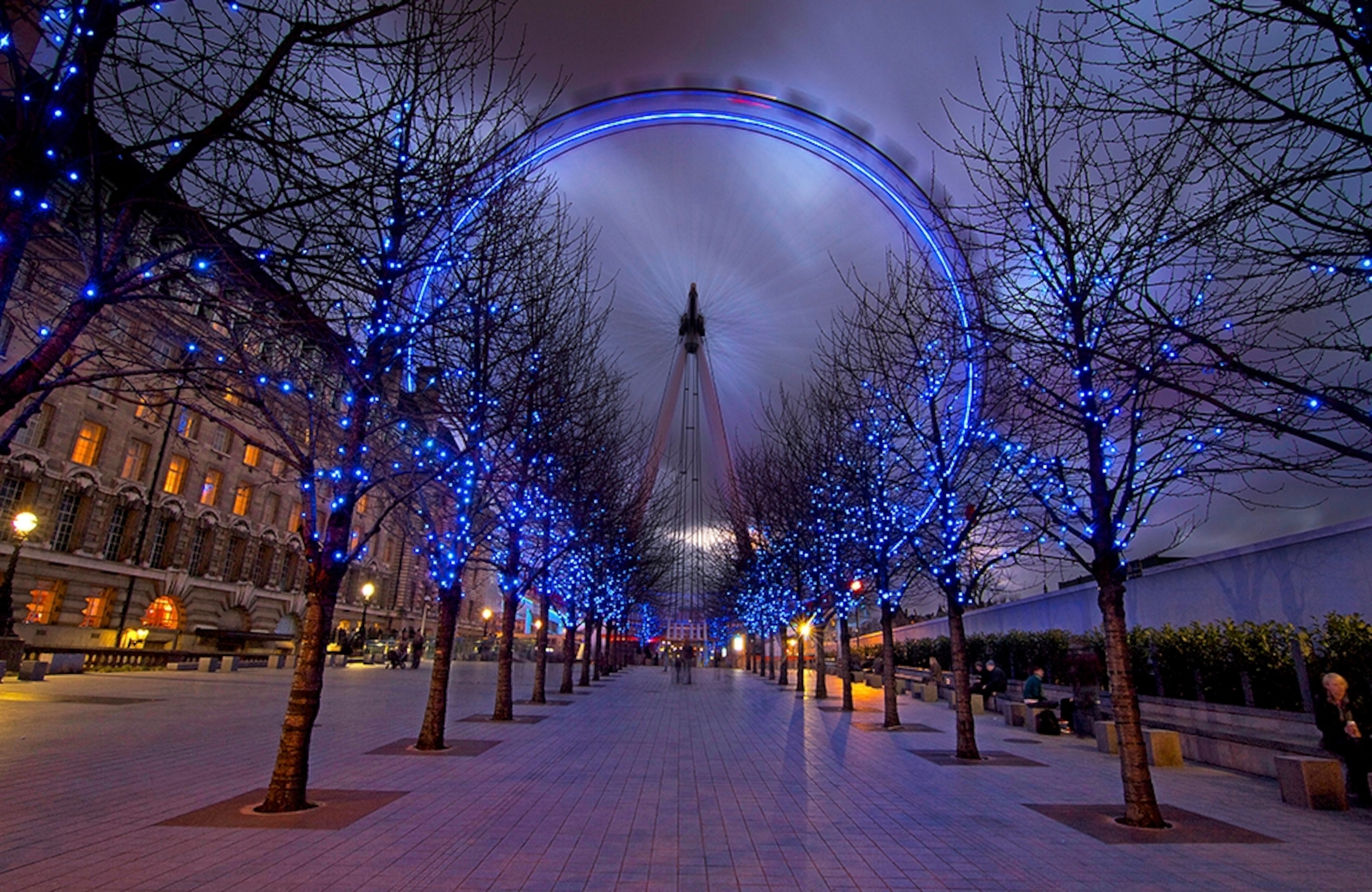 the London Eye and blurred lights, London