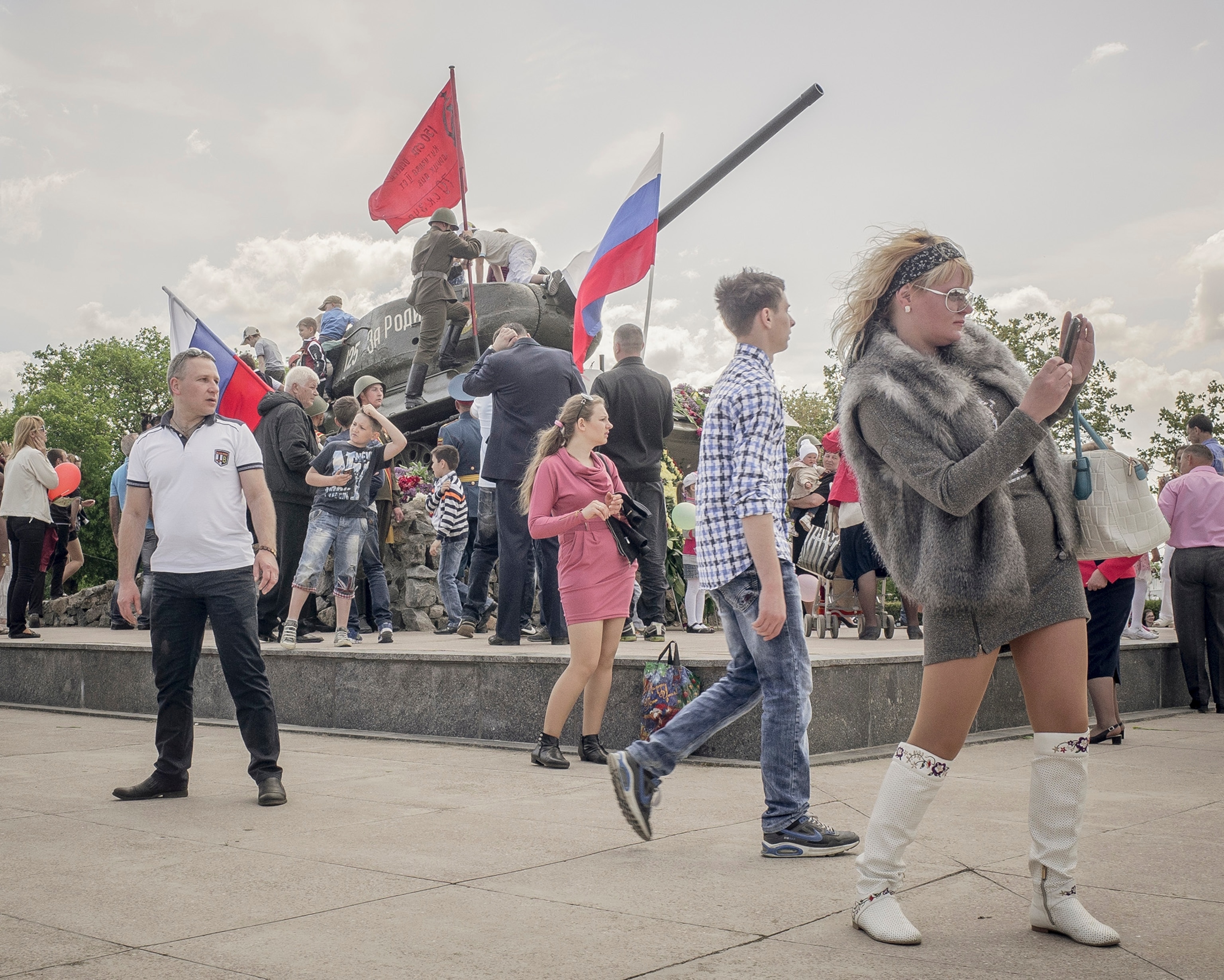 Russian flags are everywhere in the street for this Victory Day