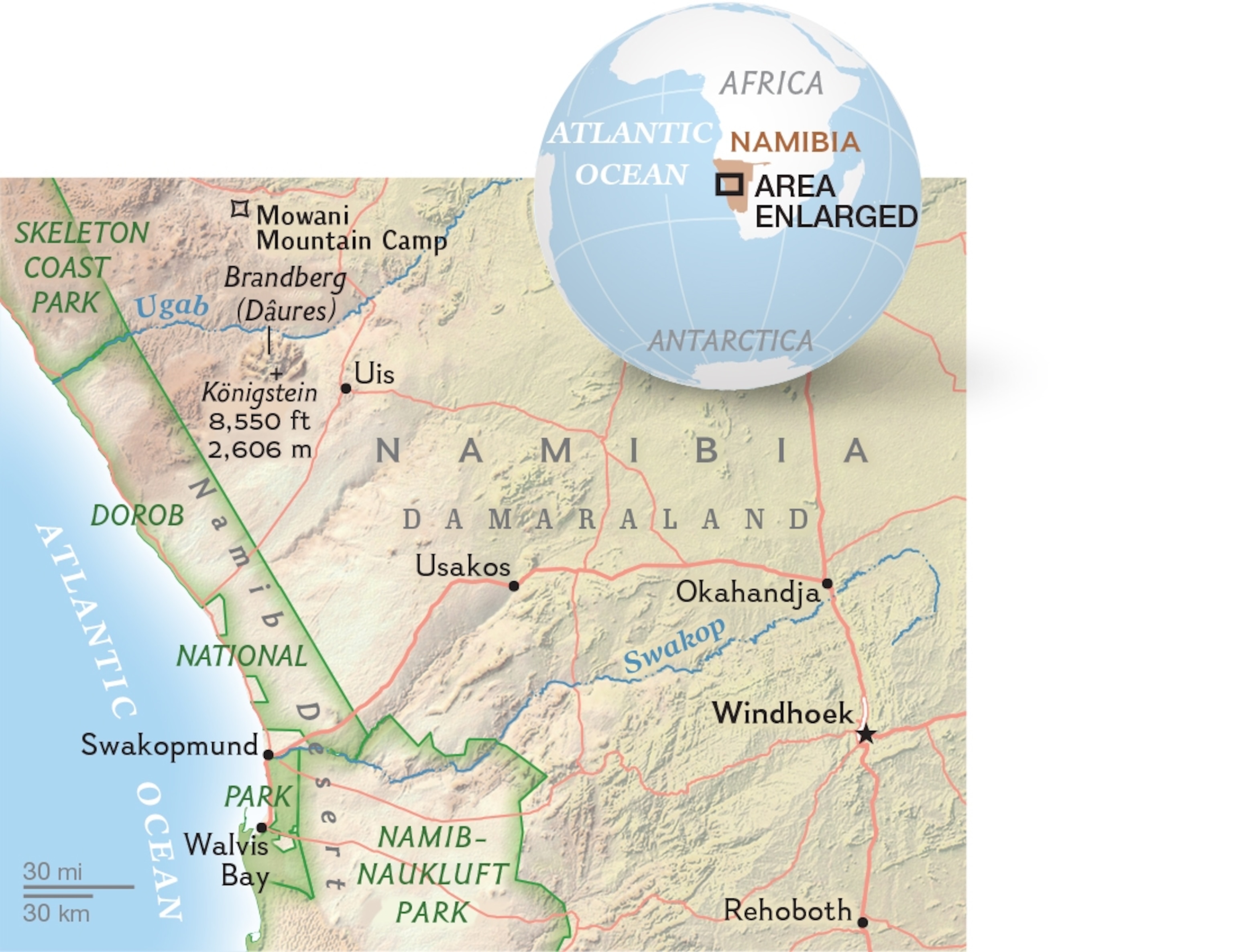 Map of Brandberg in Damaraland, Namibia