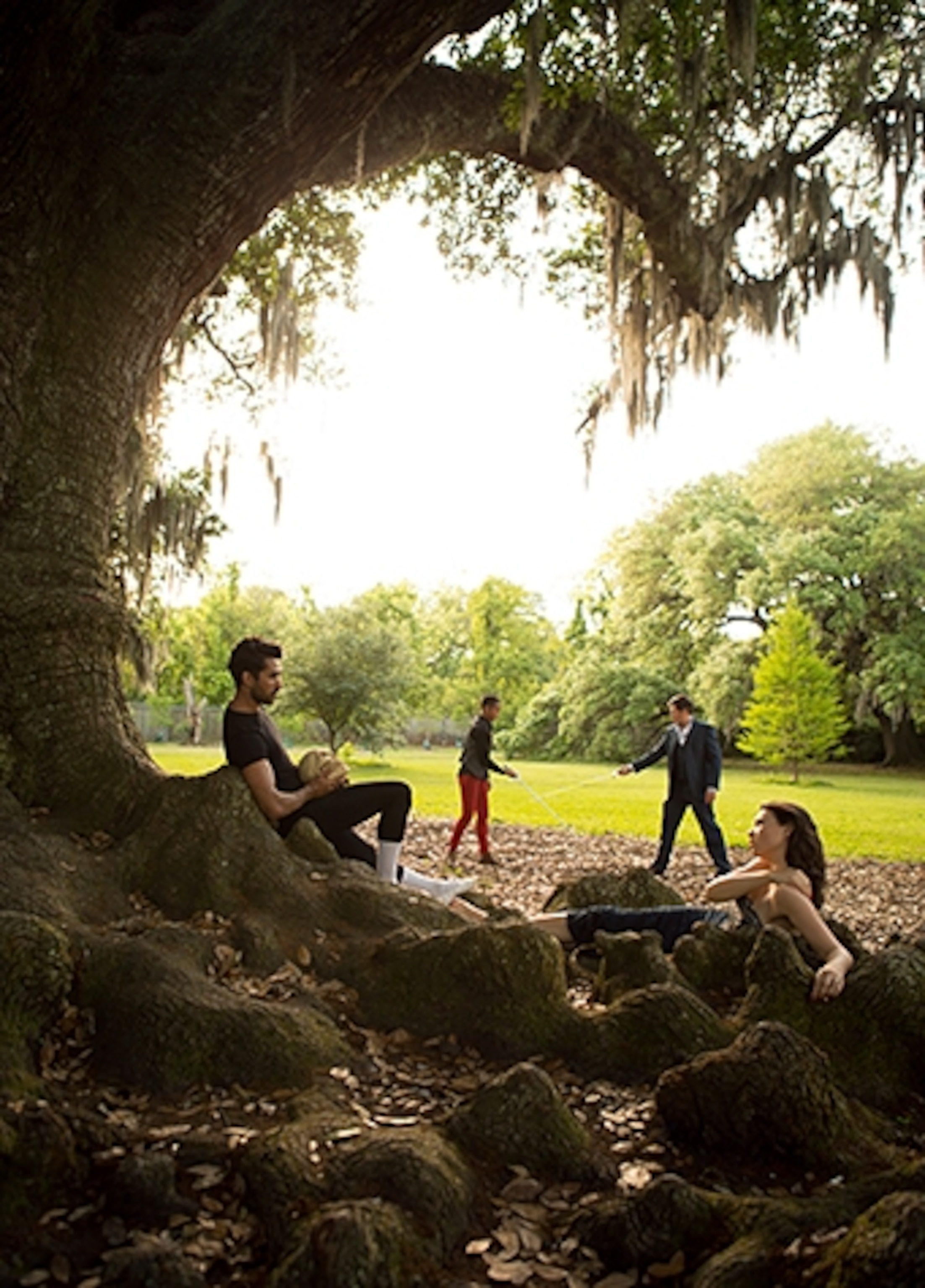 A group of professional performers meets in Audubon Park, a beloved outdoor oasis in the Uptown neighborhood. (Photograph by Kris Davidson)