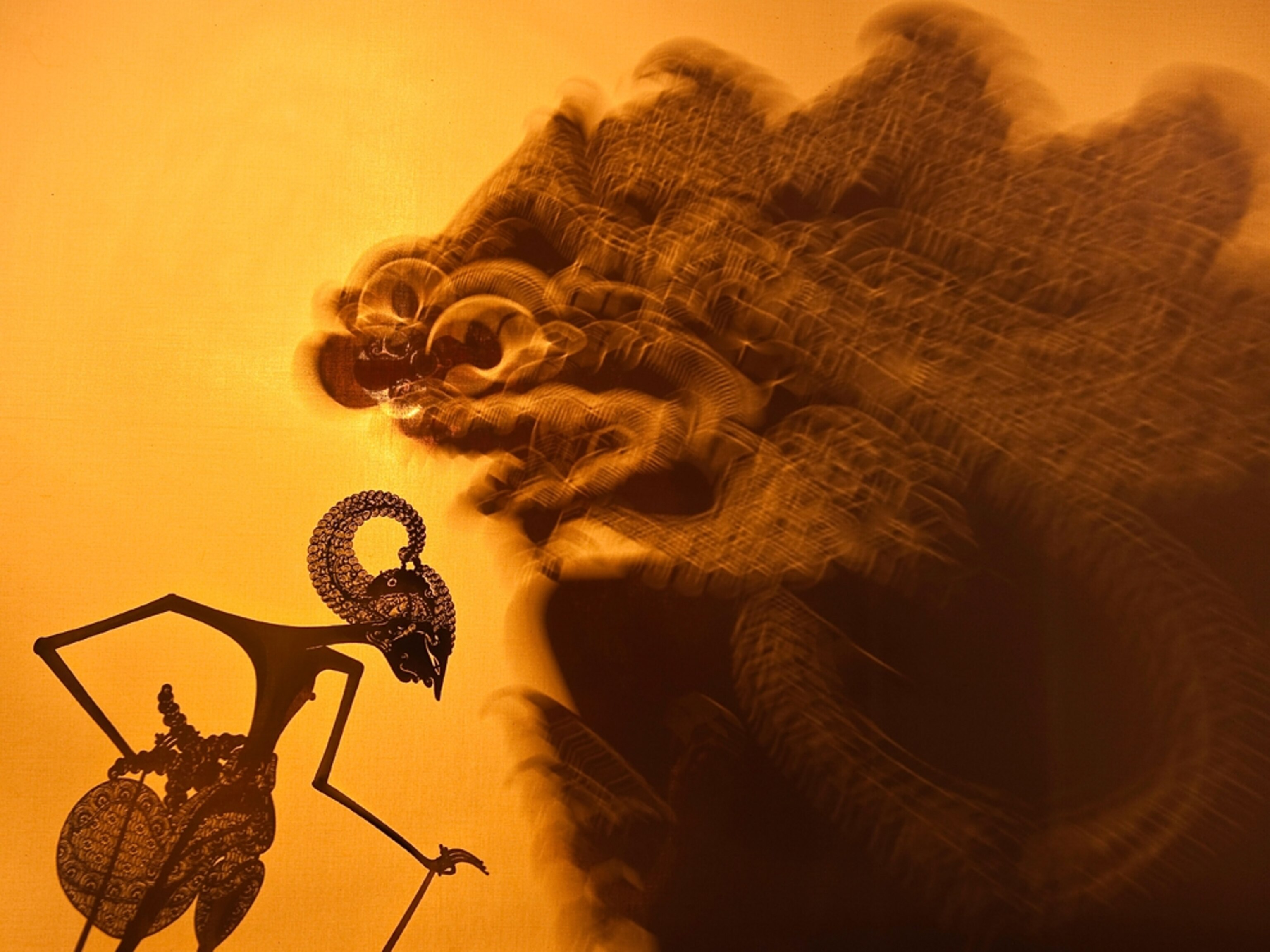 Shadow puppets at the Laras Puppet Theater in Java, Indonesia