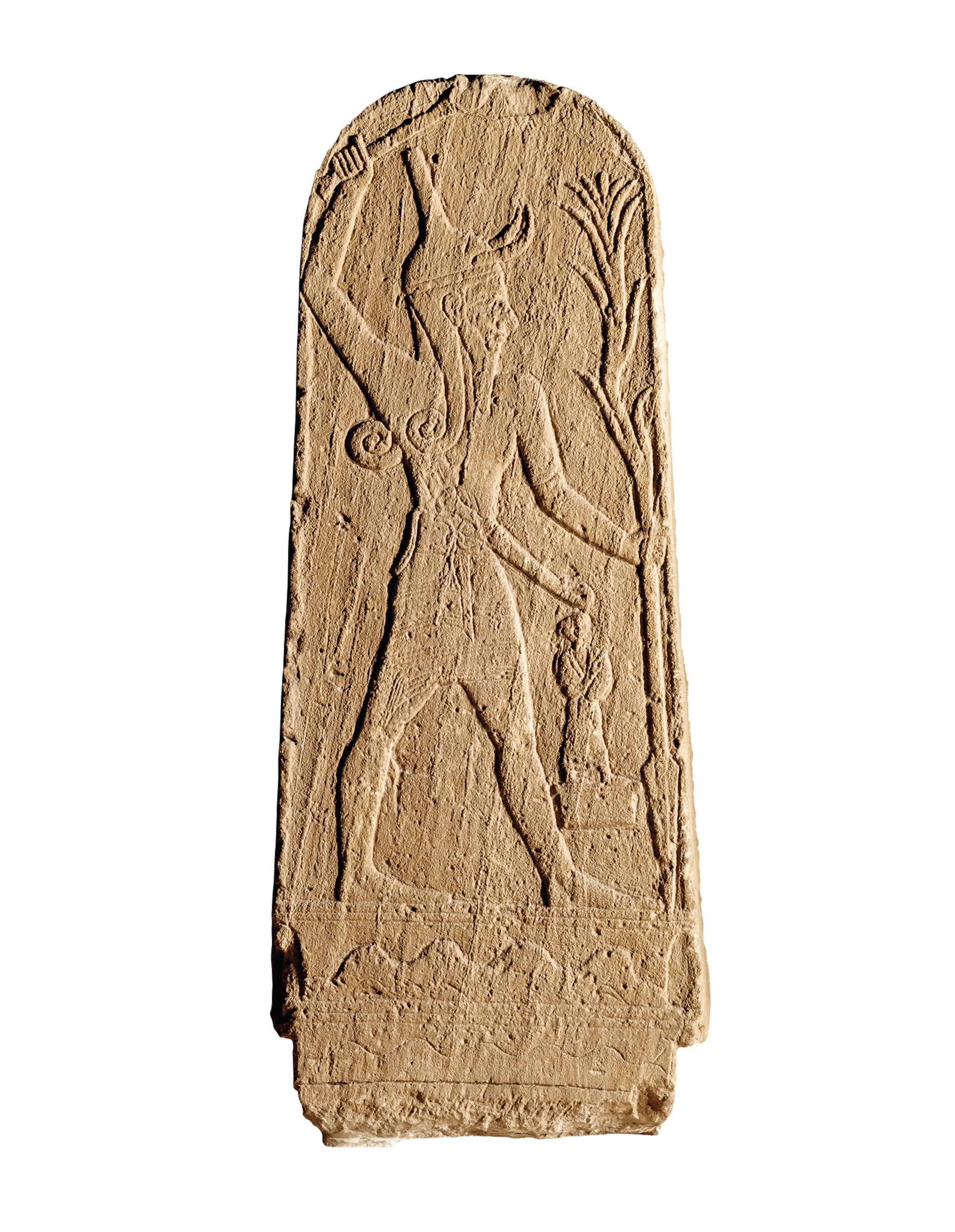 A carved limestone stela depicting Baal, the Canaanite god of fertility and weather.