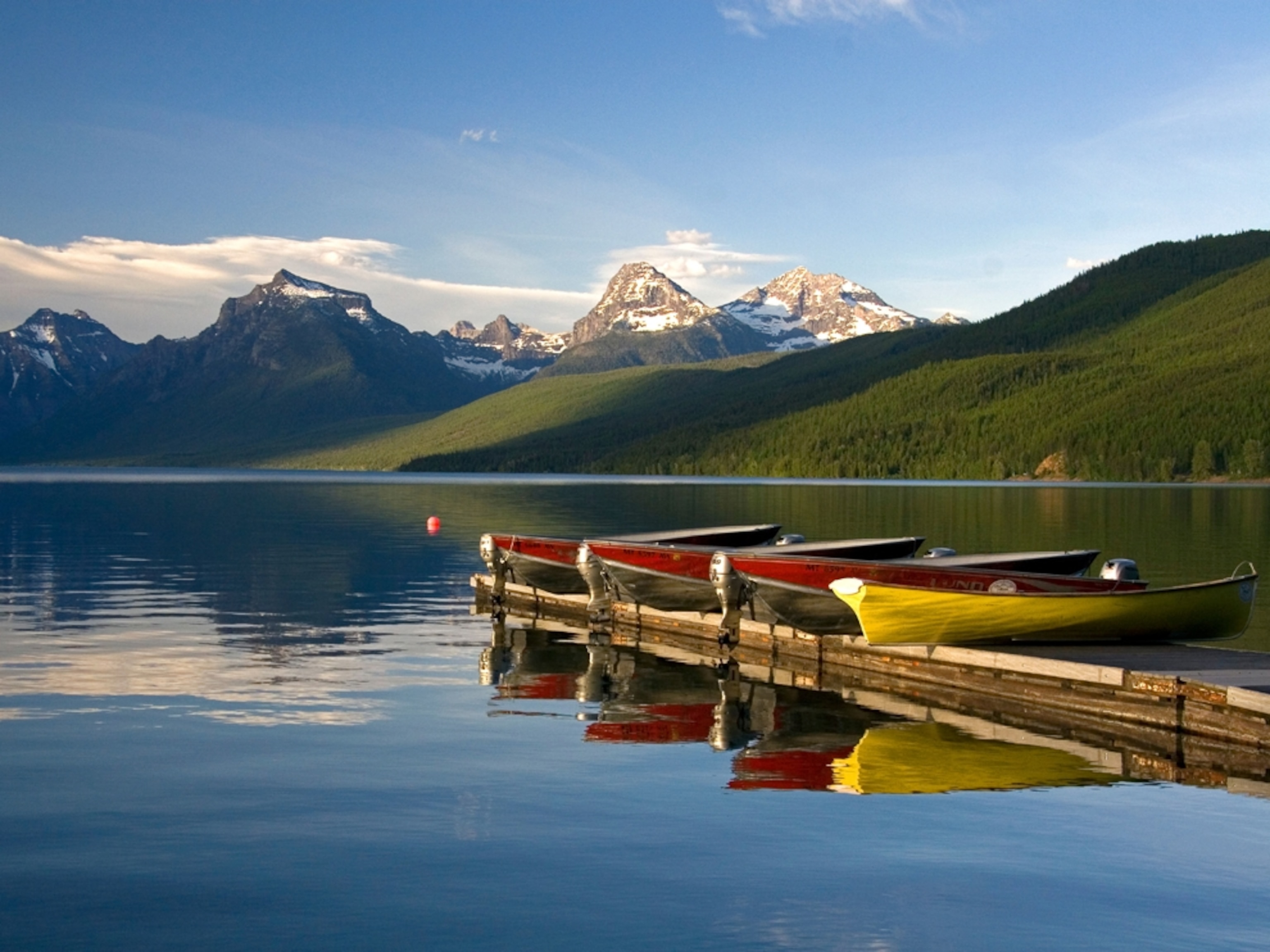 canoes on Lake McDonald in Glacier National Park