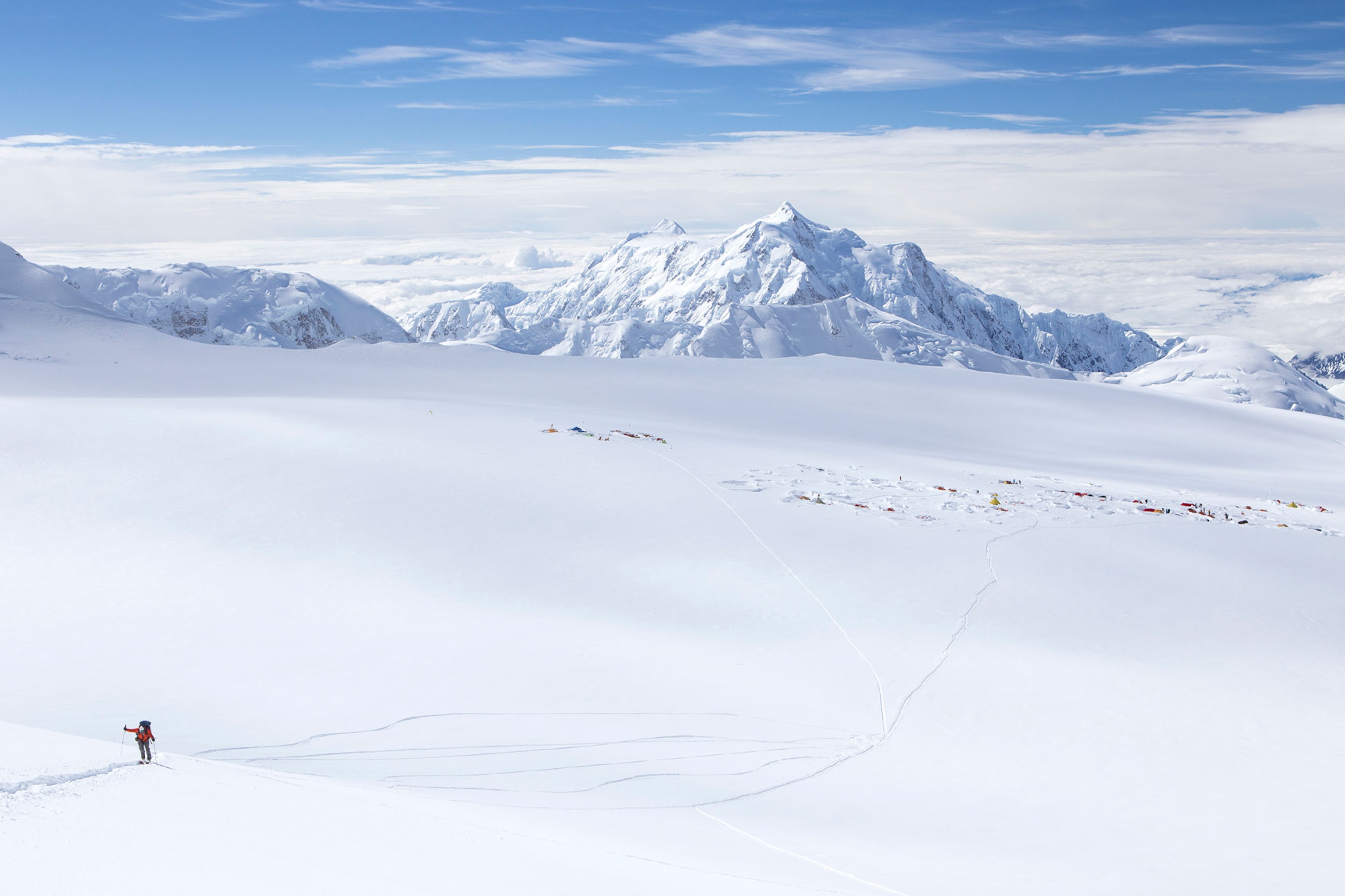 a ski mountaineer on his way on Denali in Alaska
