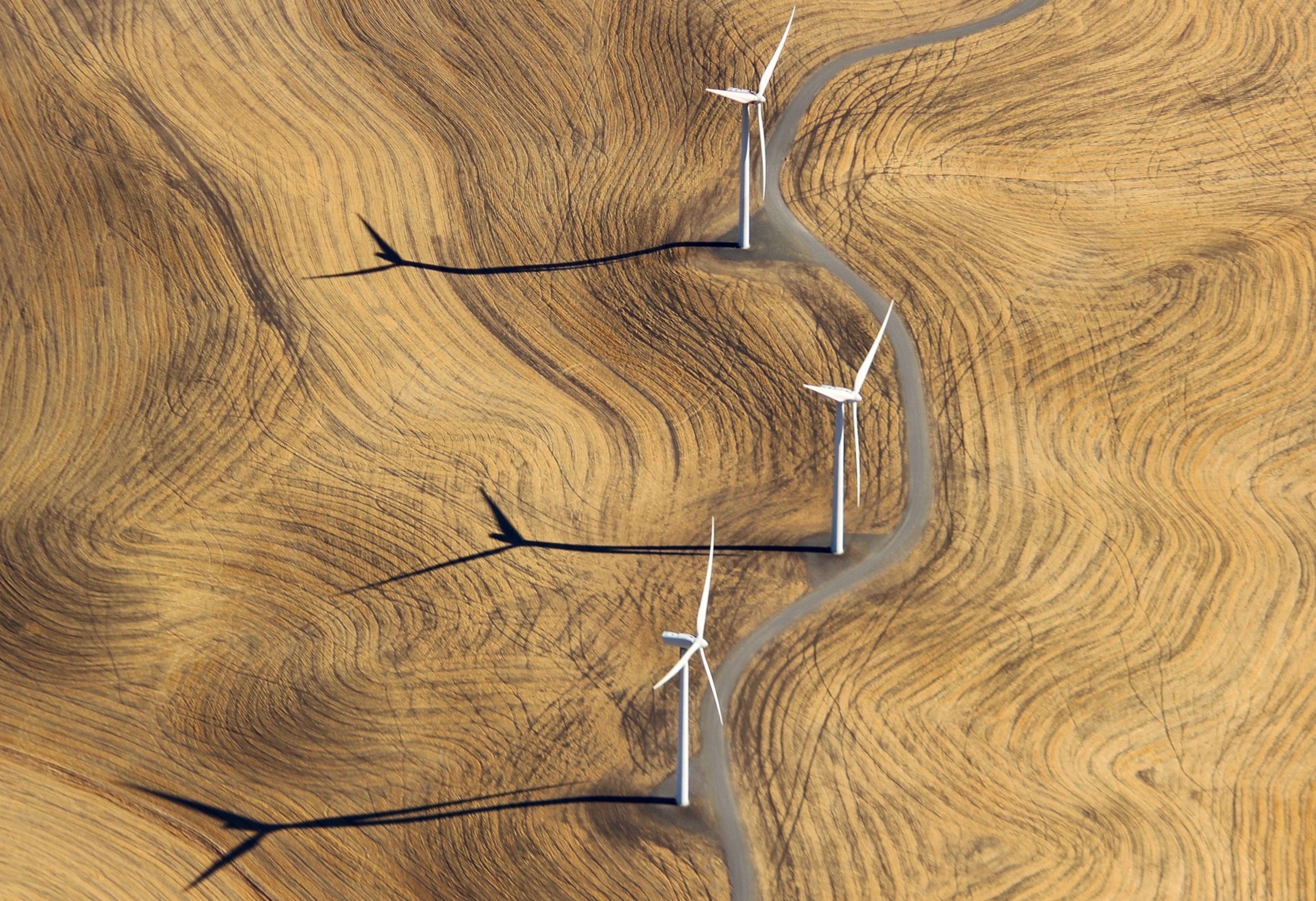 Aerial picture of wind turbines in California