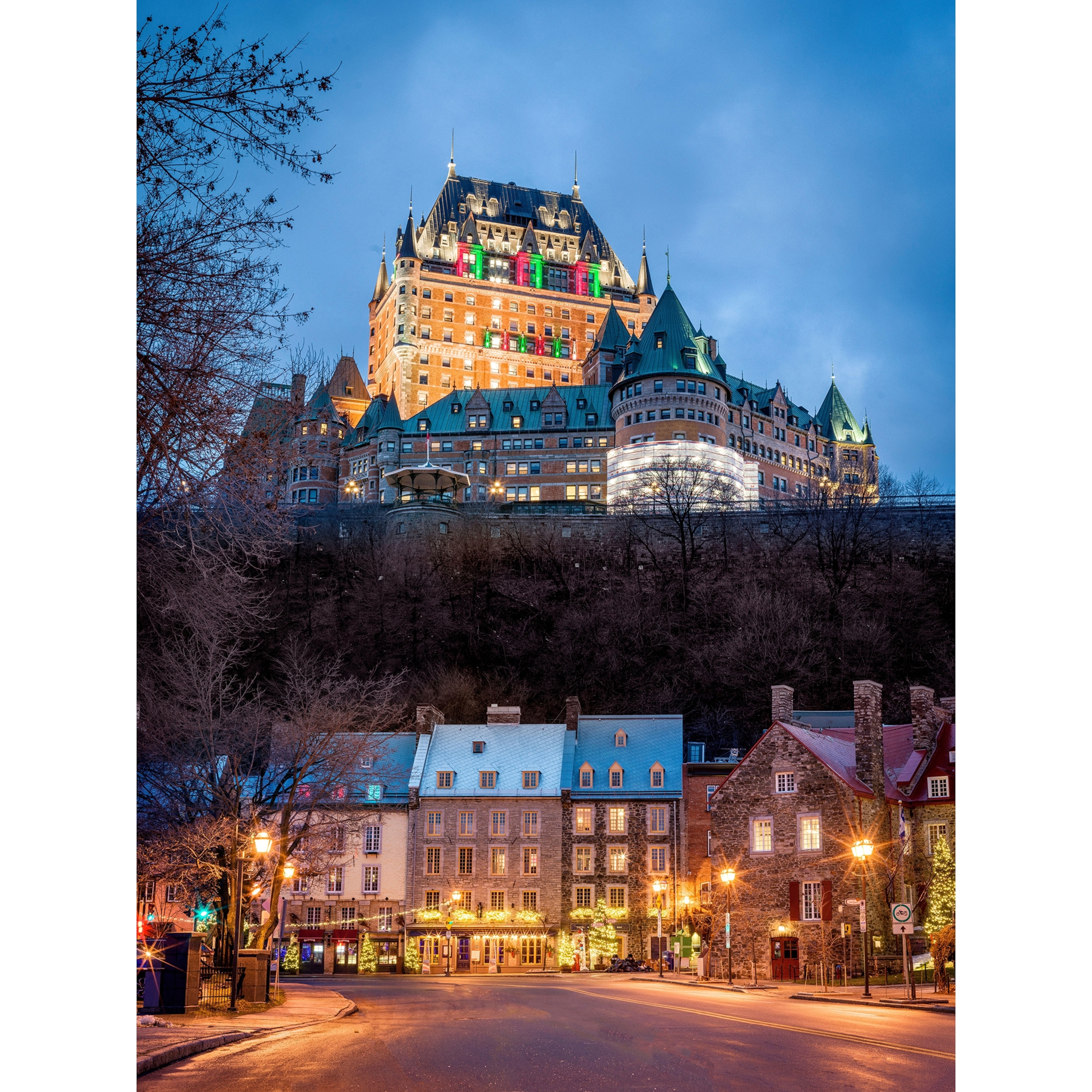 View to Hotel Fairmont Le Chateau Frontenac from Petit Champlain, UNESCO World Heritage, Old Quebec City, Quebec,Canada