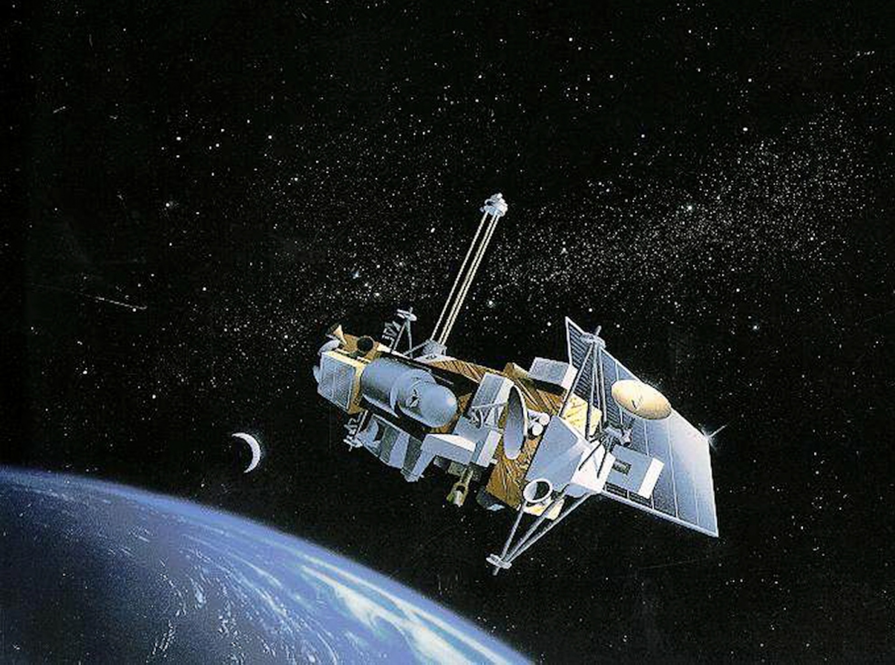 The UARS spacecraft is shown in an artist's rendering.