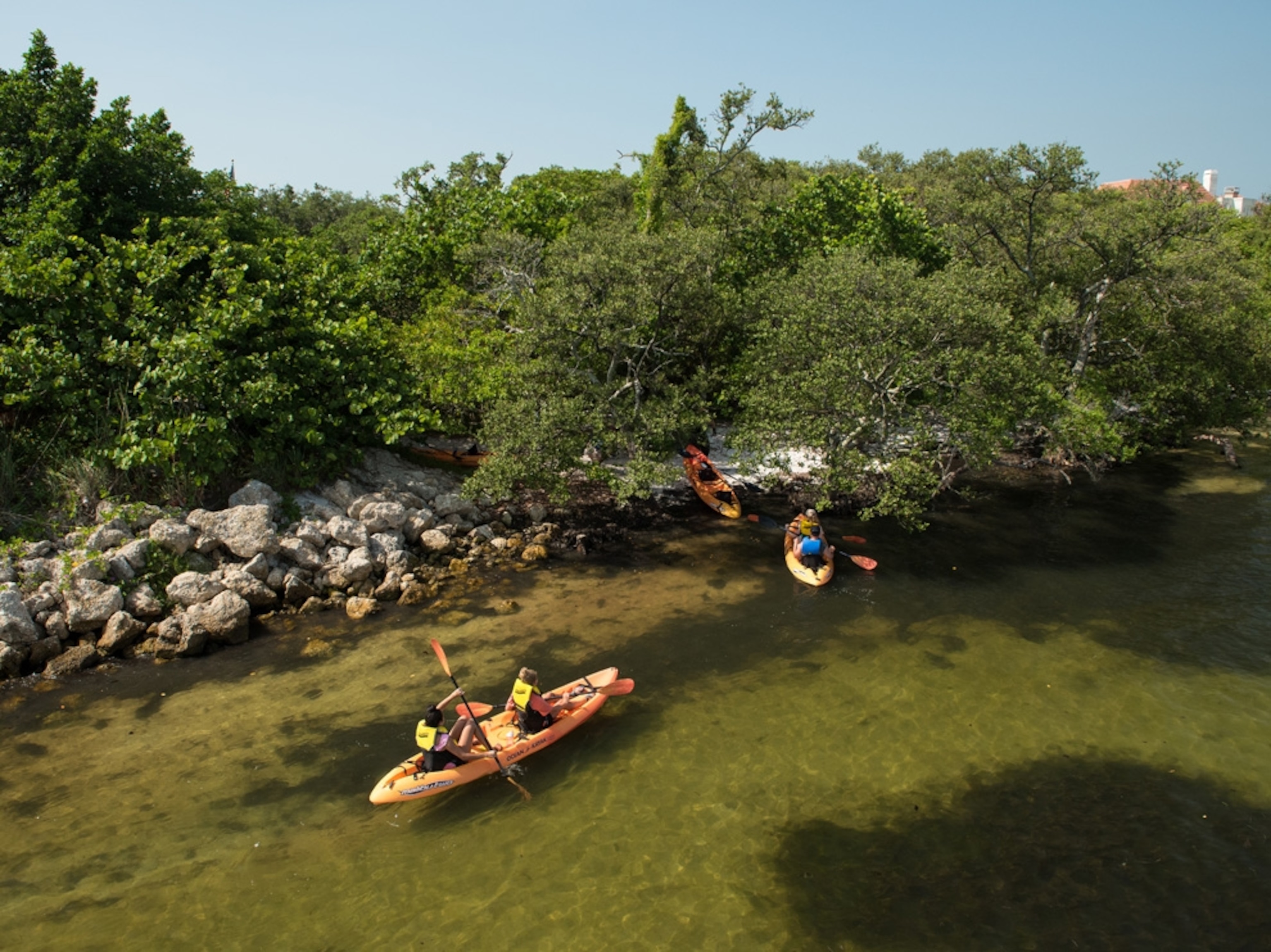 kayakers on the ranger-led tour in the waters surrounding De Soto National Memorial, Florida